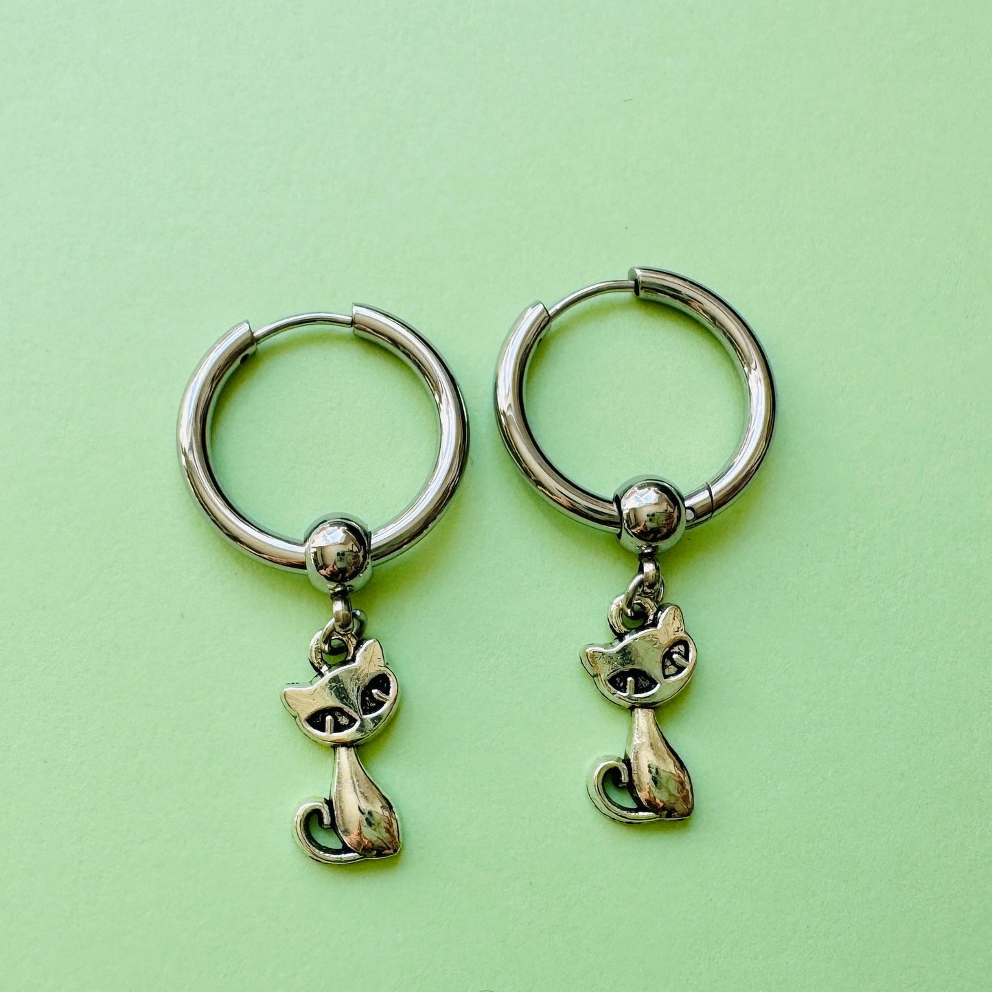 Silver Cat Huggie Hoop Earrings