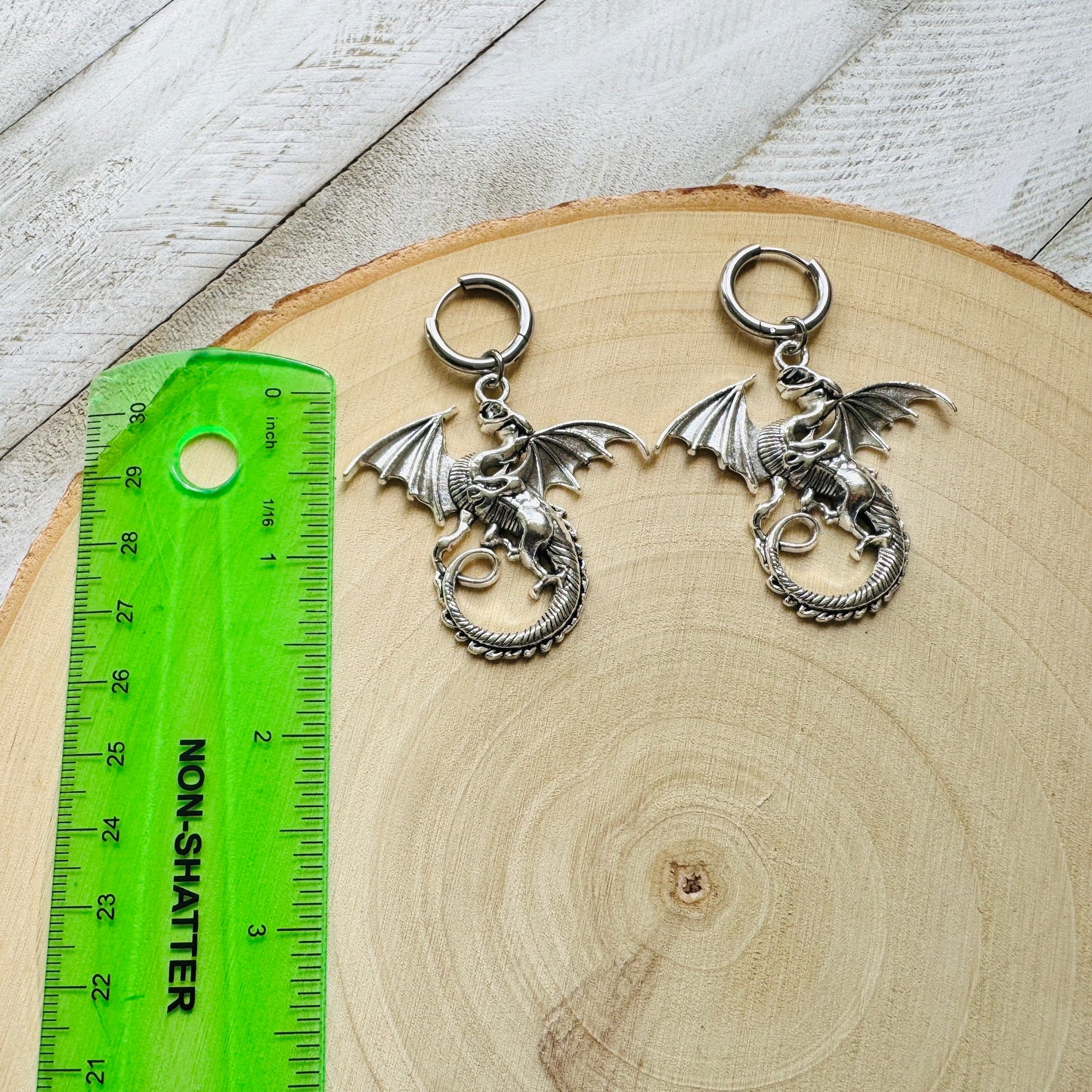 Silver Dragon Huggie Hoop Earrings