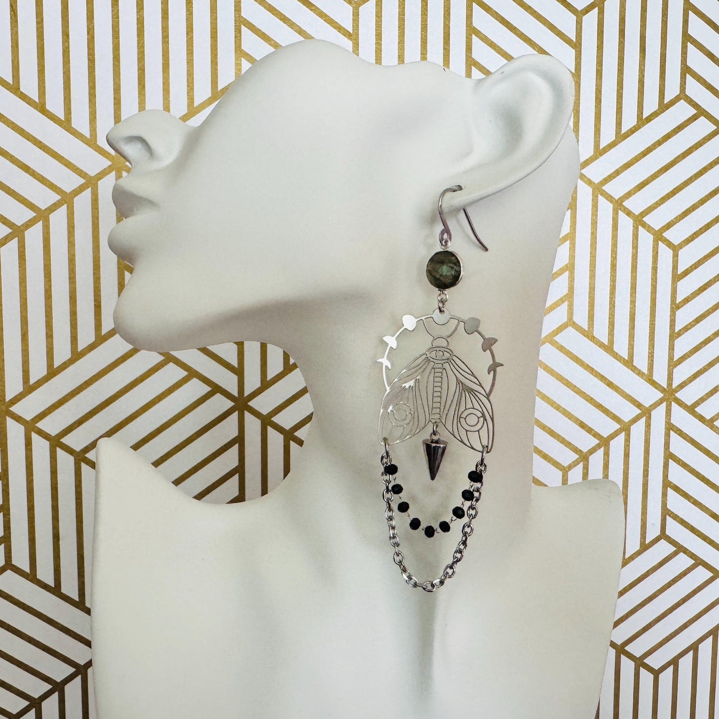 Labradorite Moth Earrings