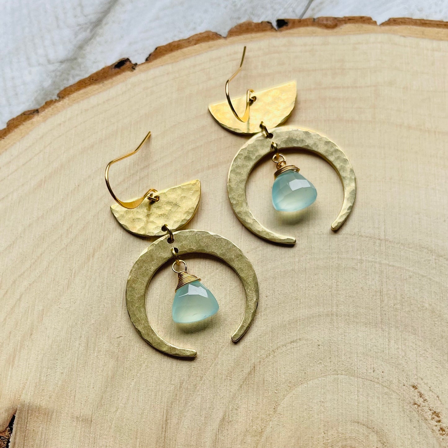 Aqua Chalcedony Moon Earrings