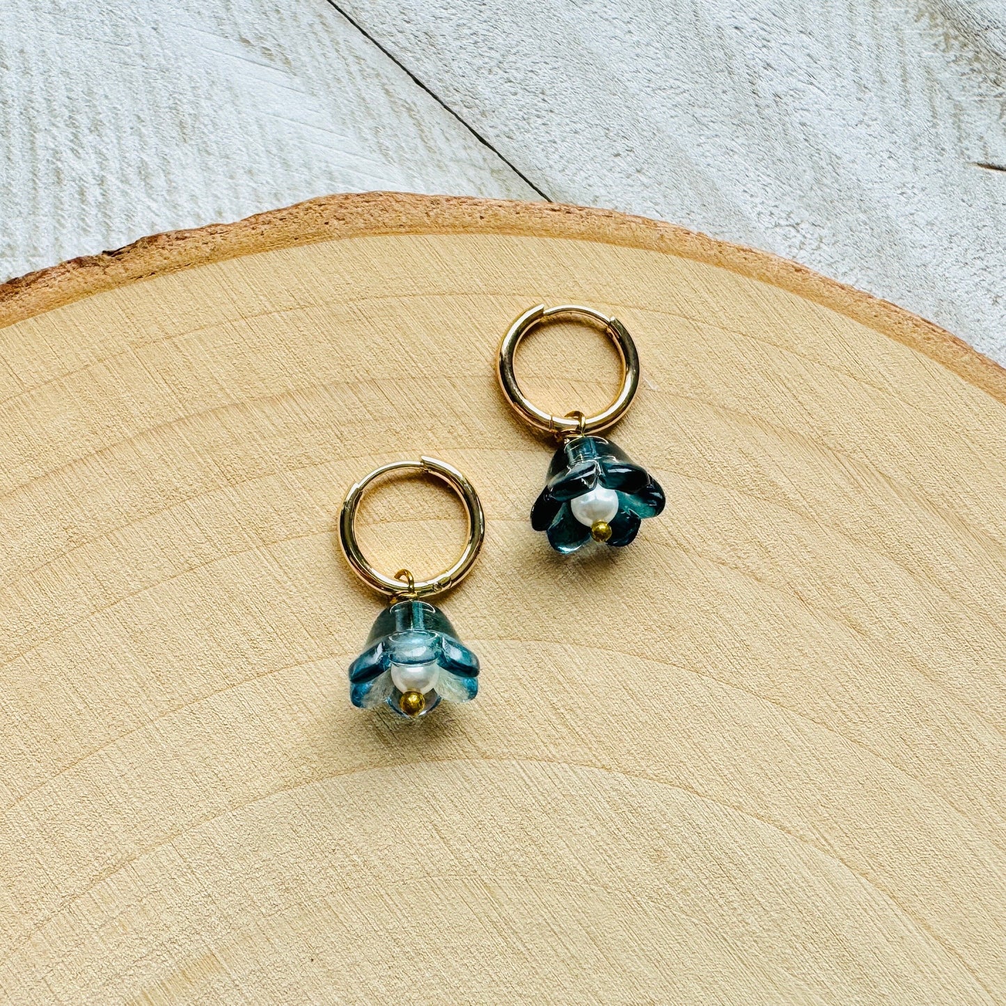 Flower Pearl Huggie Hoop Earrings