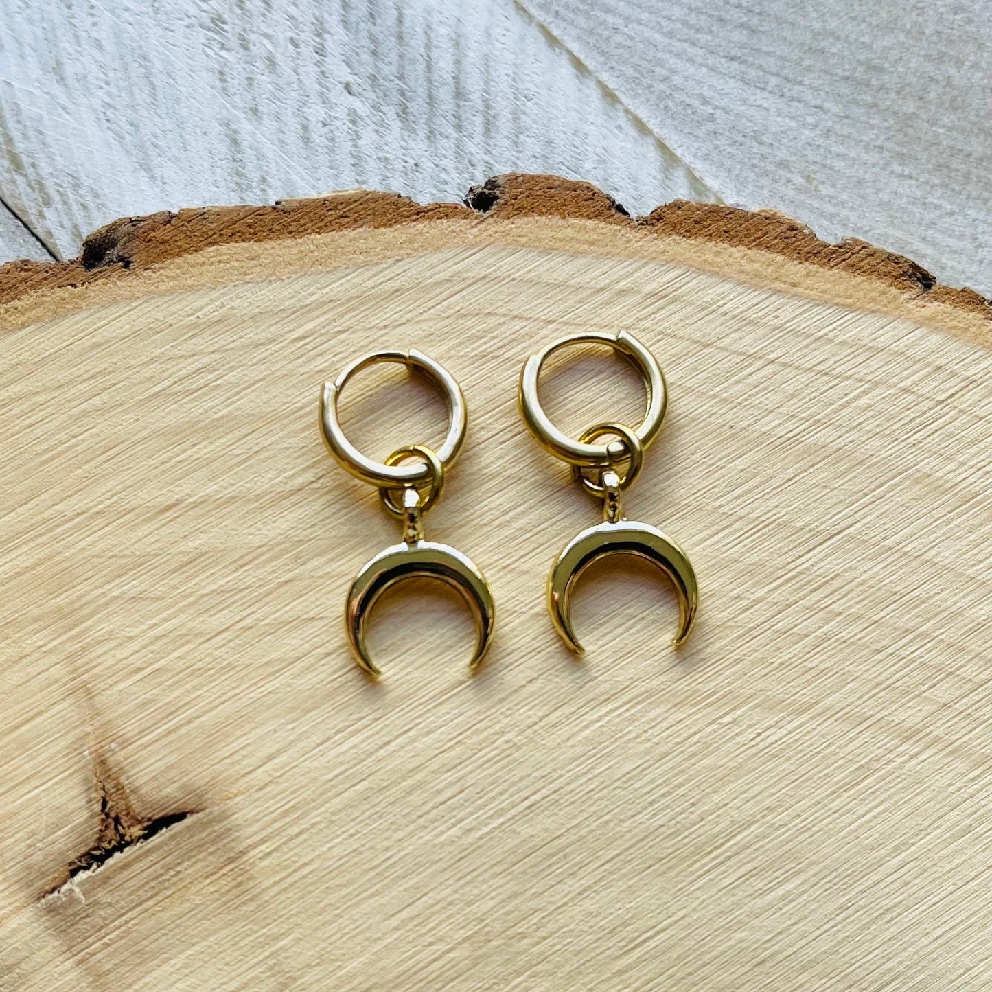 Brass Moon Huggie Hoop Earrings