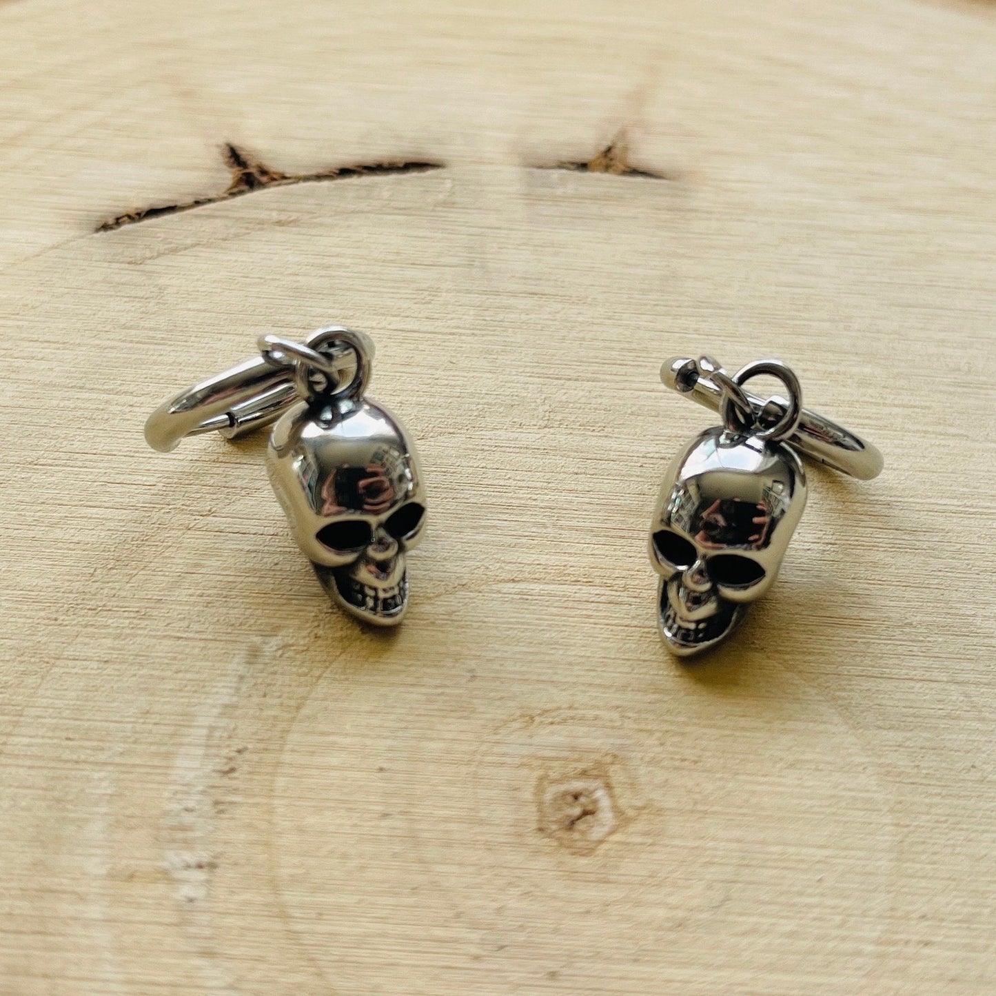 Silver Skull Huggie Hoop Earrings