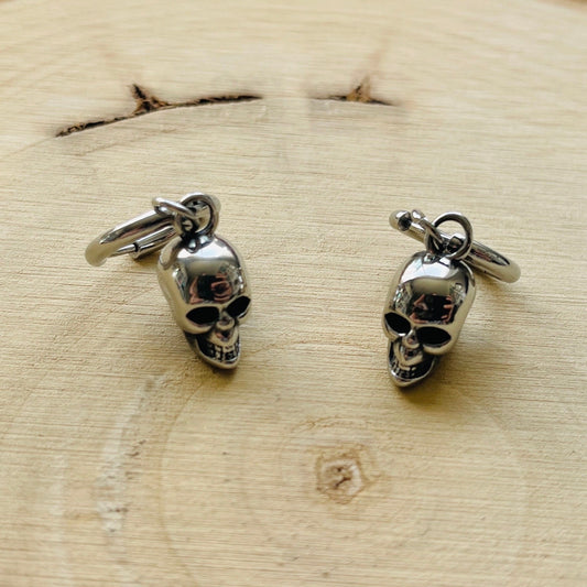 Silver Skull Huggie Hoop Earrings