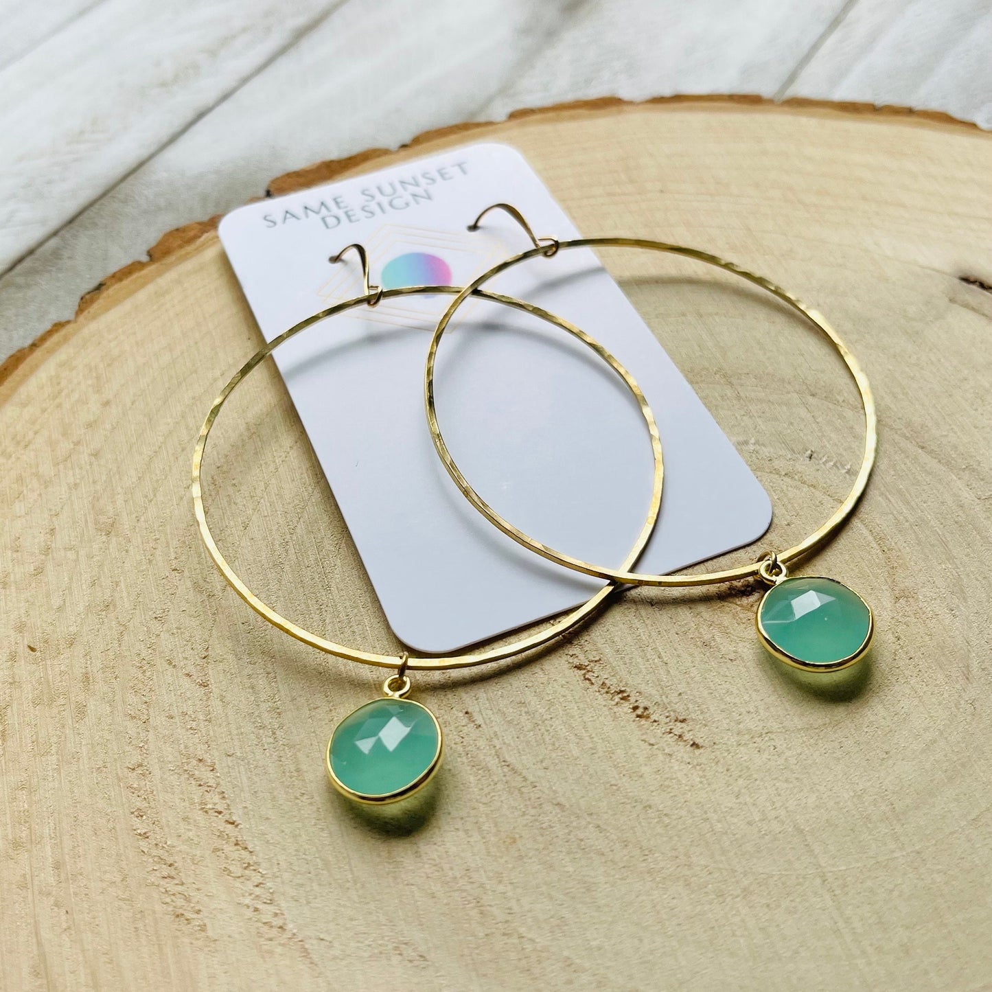 Aqua Chalcedony Hoop Earrings