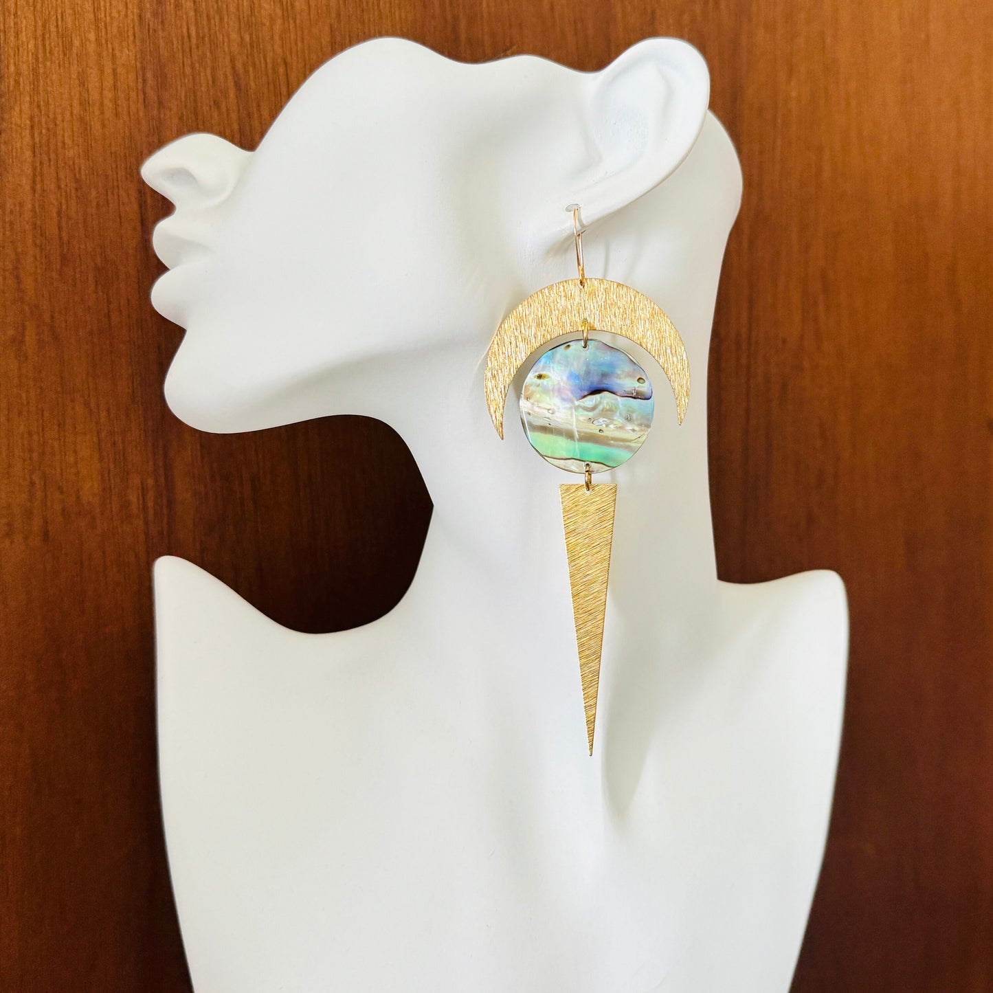Abalone Brass Moon Earrings