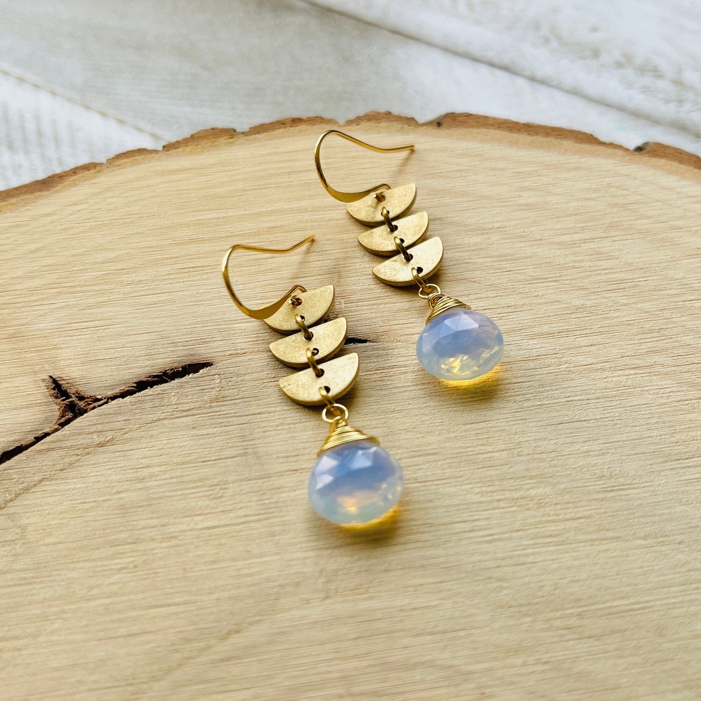Geometric Brass Opalite Earrings