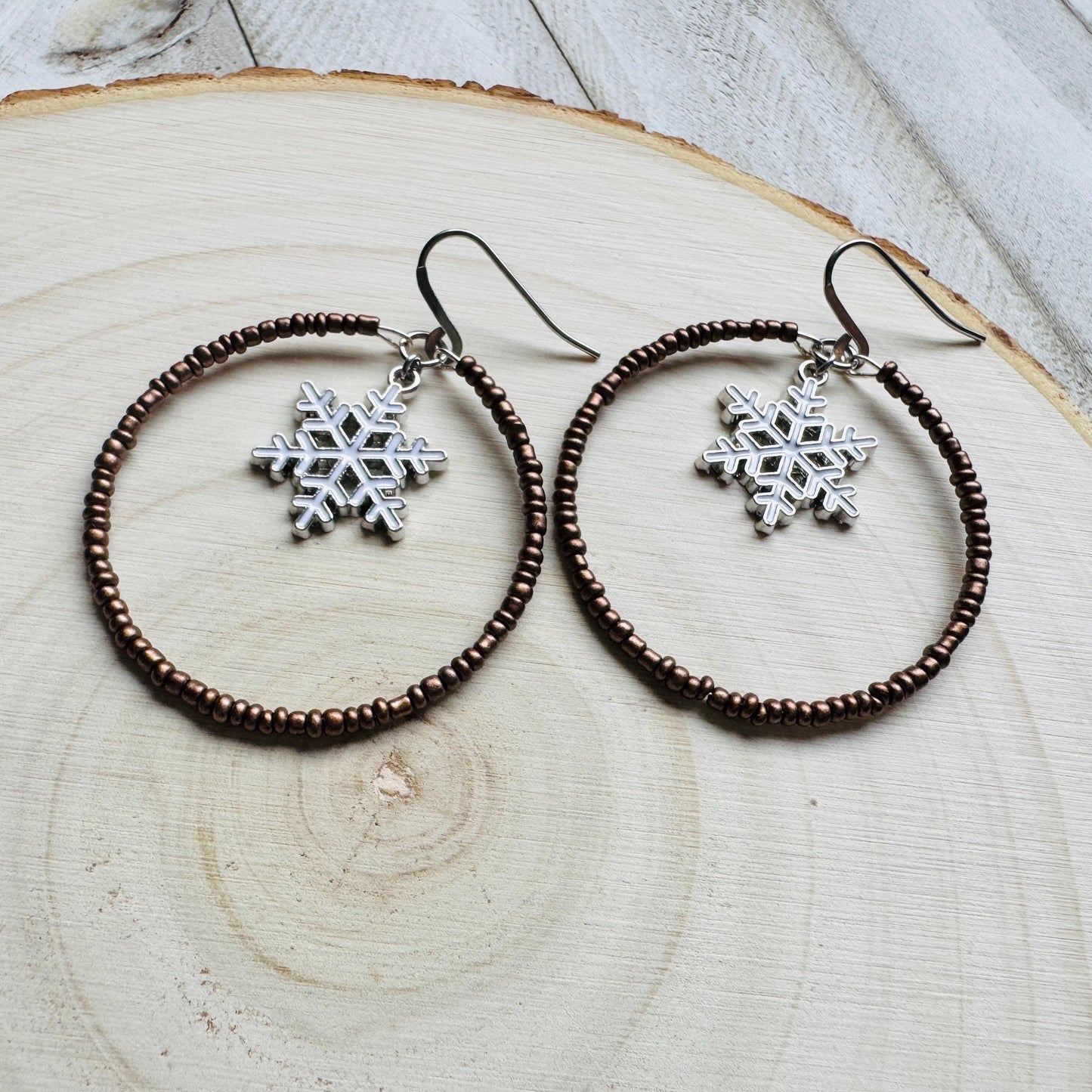 Snowflake Beaded Hoop Earrings