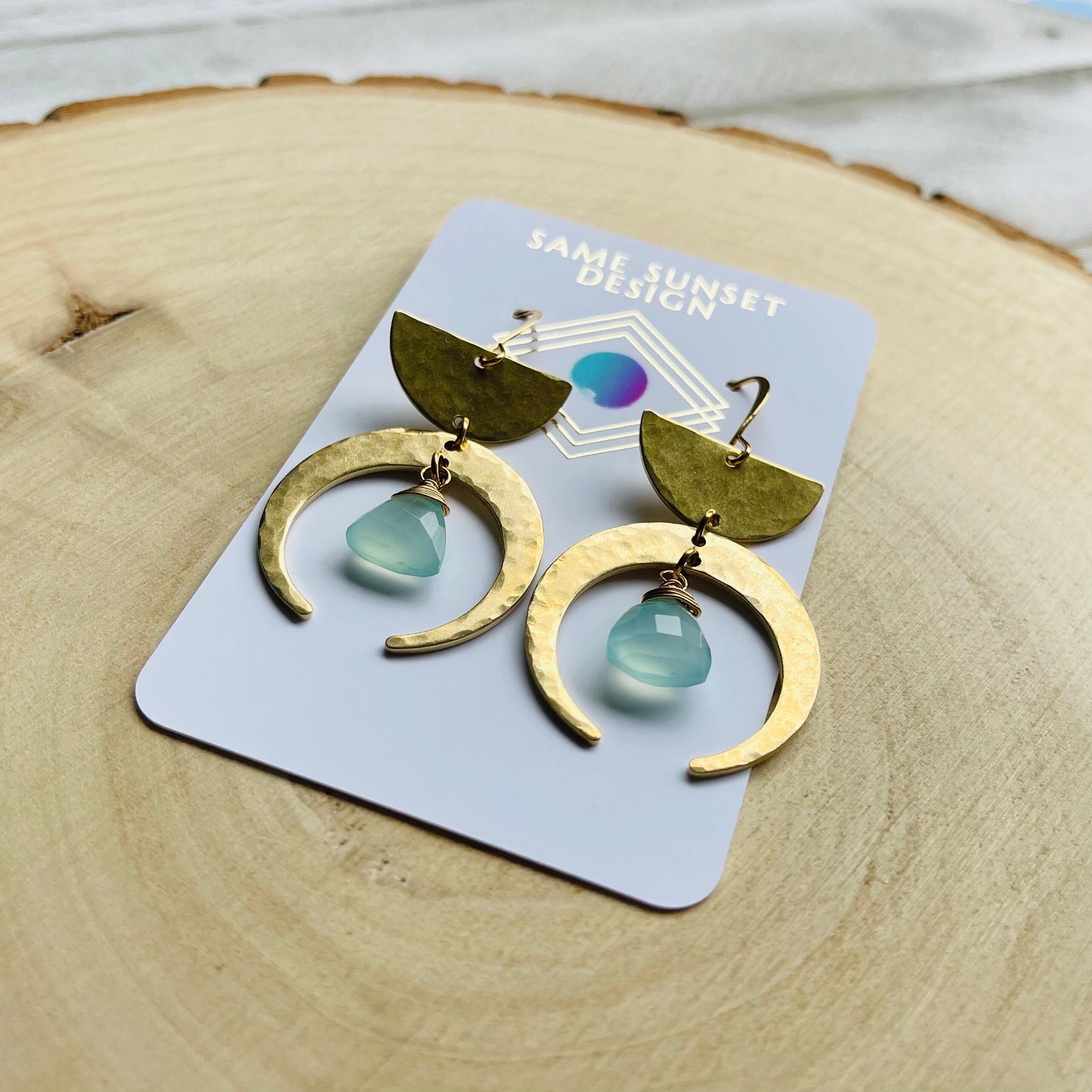 Aqua Chalcedony Moon Earrings