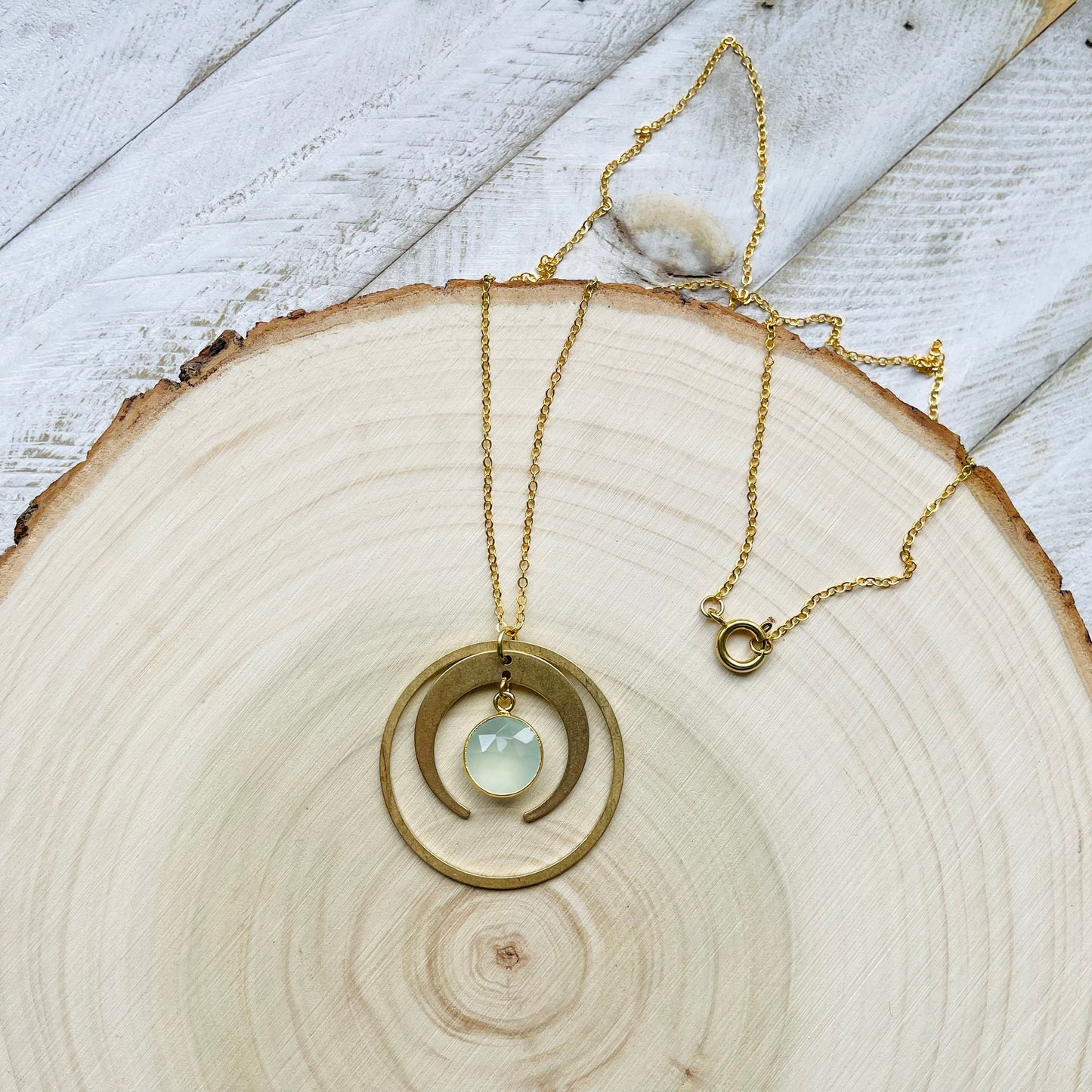 Aqua Chalcedony Moon Necklace