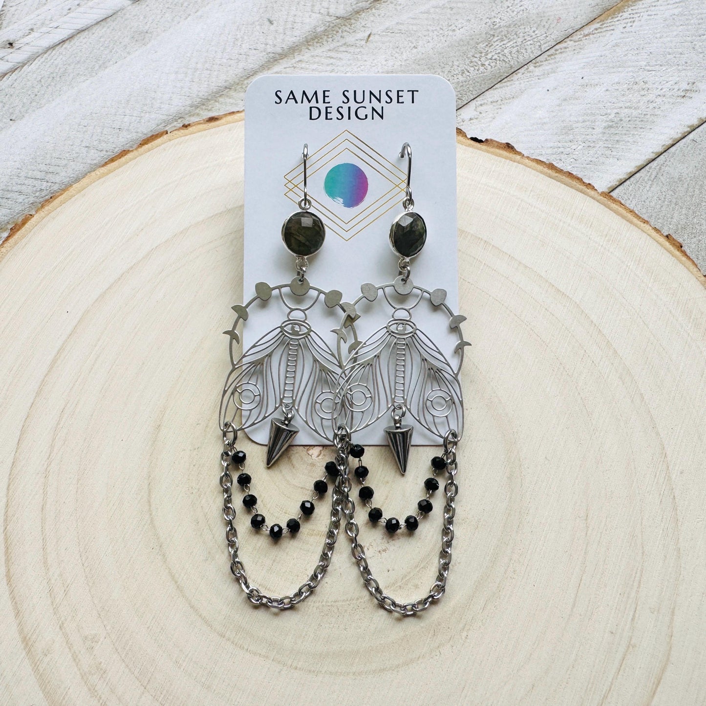 Labradorite Moth Earrings
