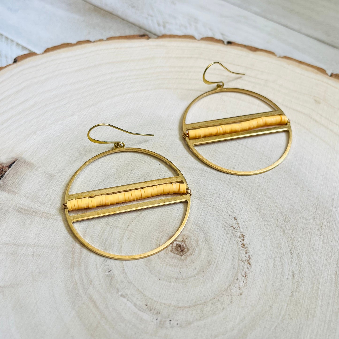 Yellow Heishi Bead Hoop Earrings