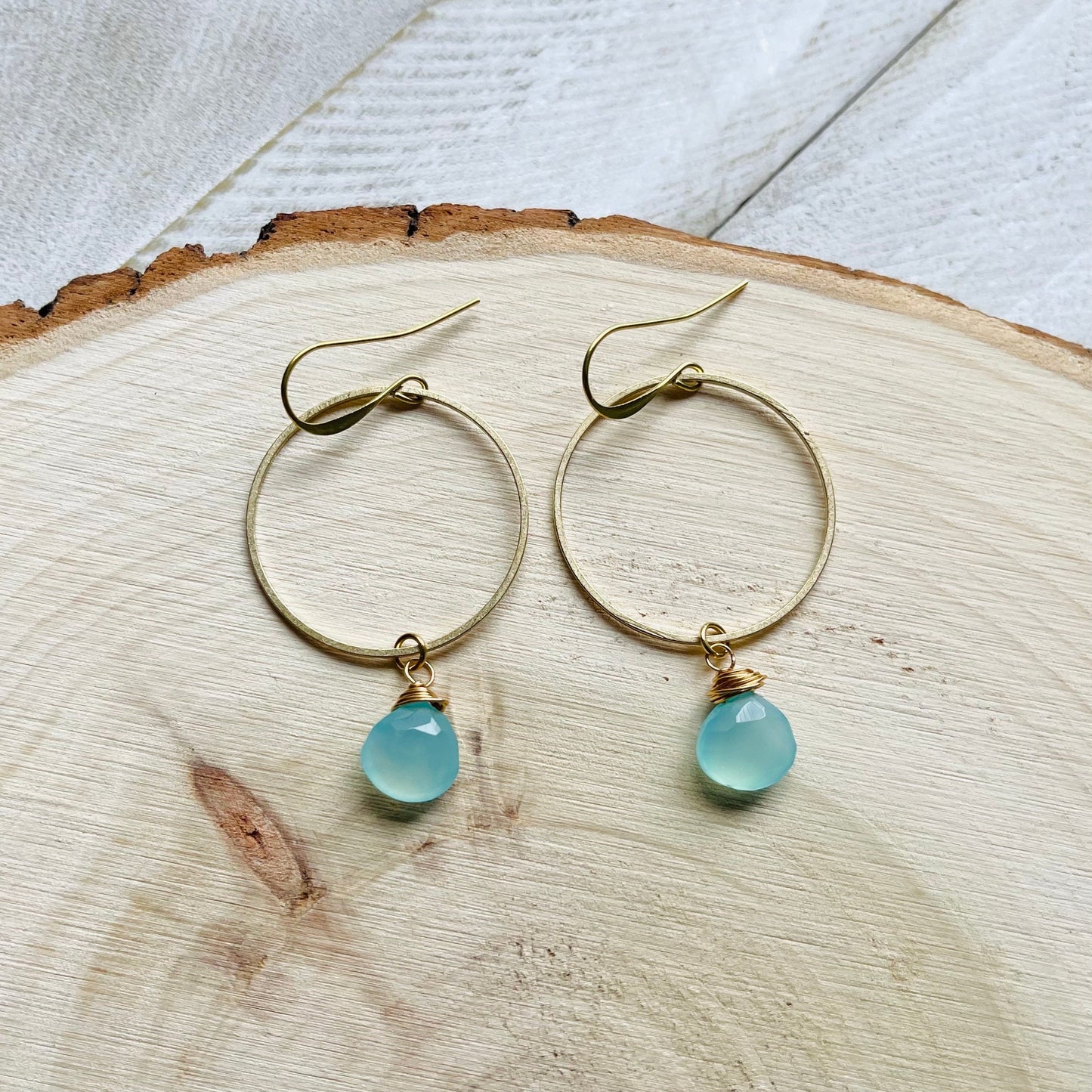 Aqua Chalcedony Hoop Earrings