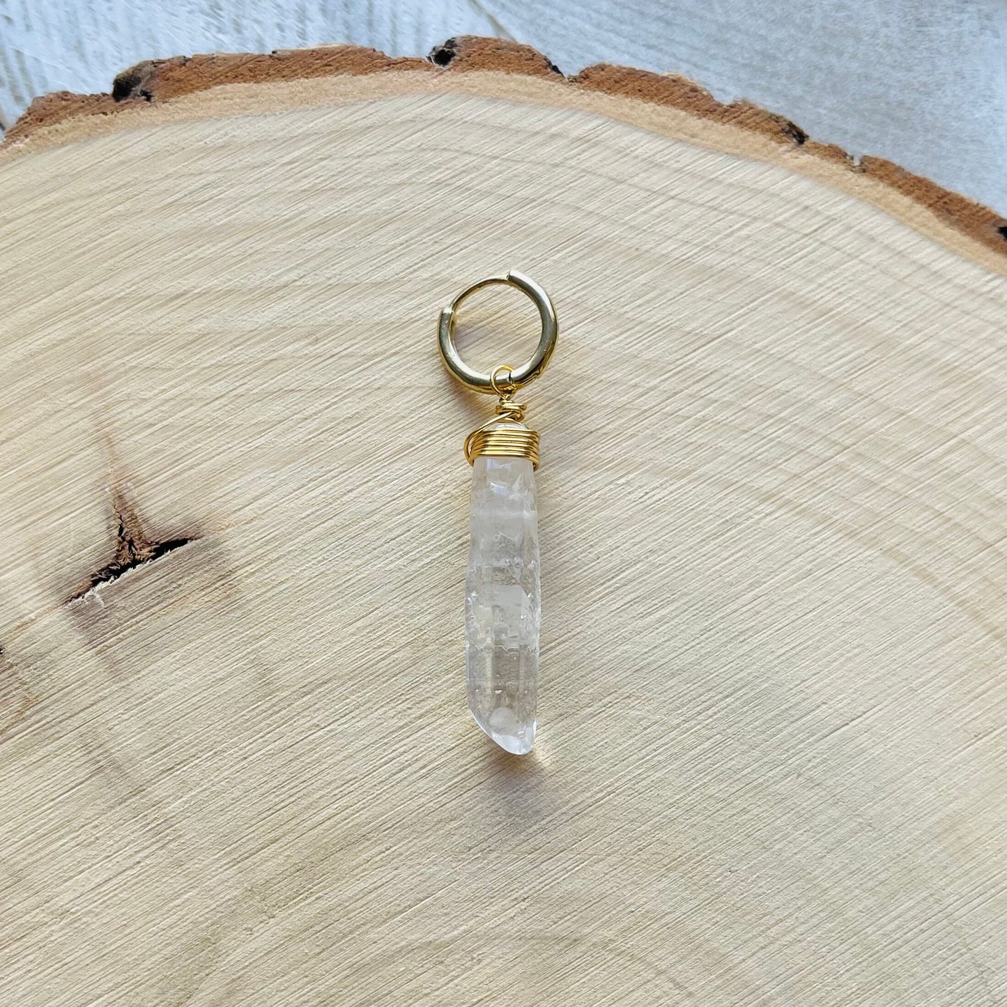 Quartz Crystal SIngle Huggie Hoop Earring