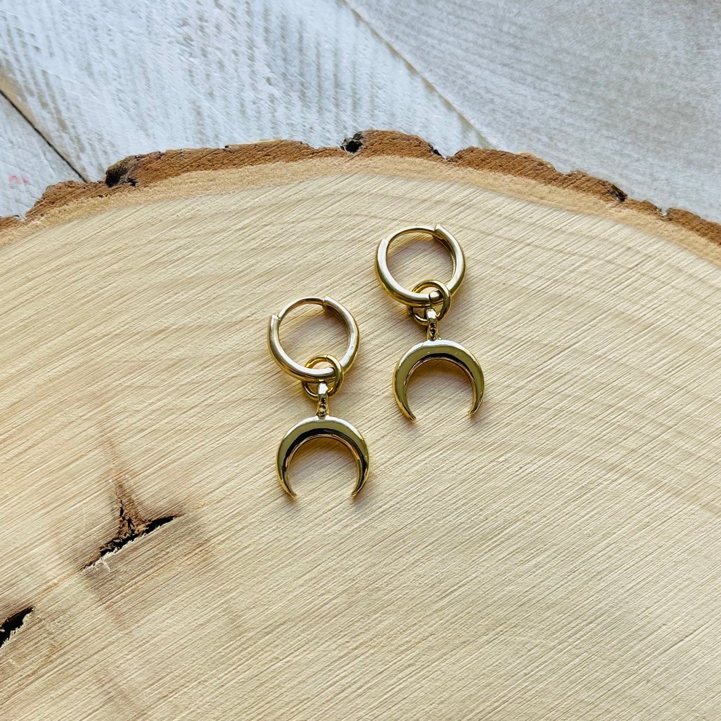 Brass Moon Huggie Hoop Earrings