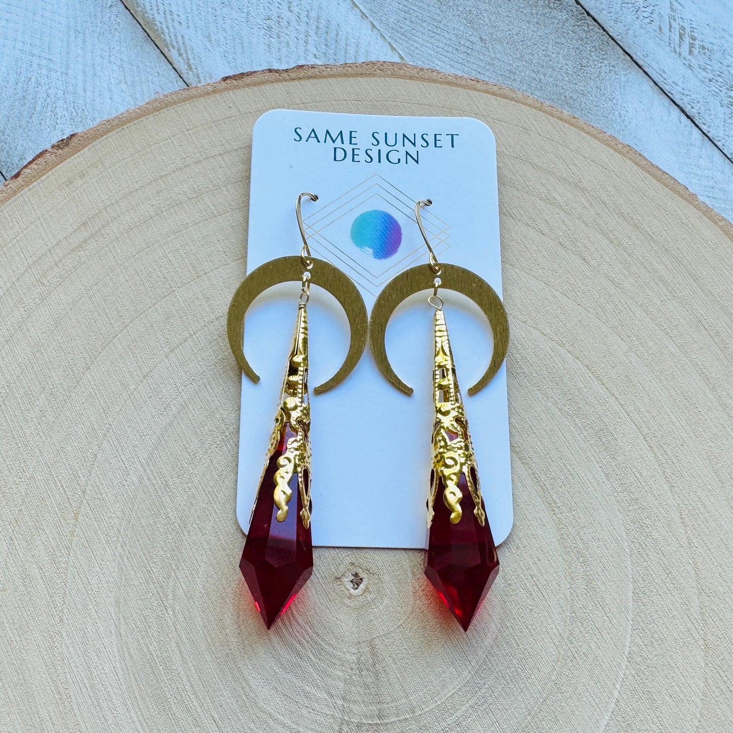 Red Crystal Moon Earrings