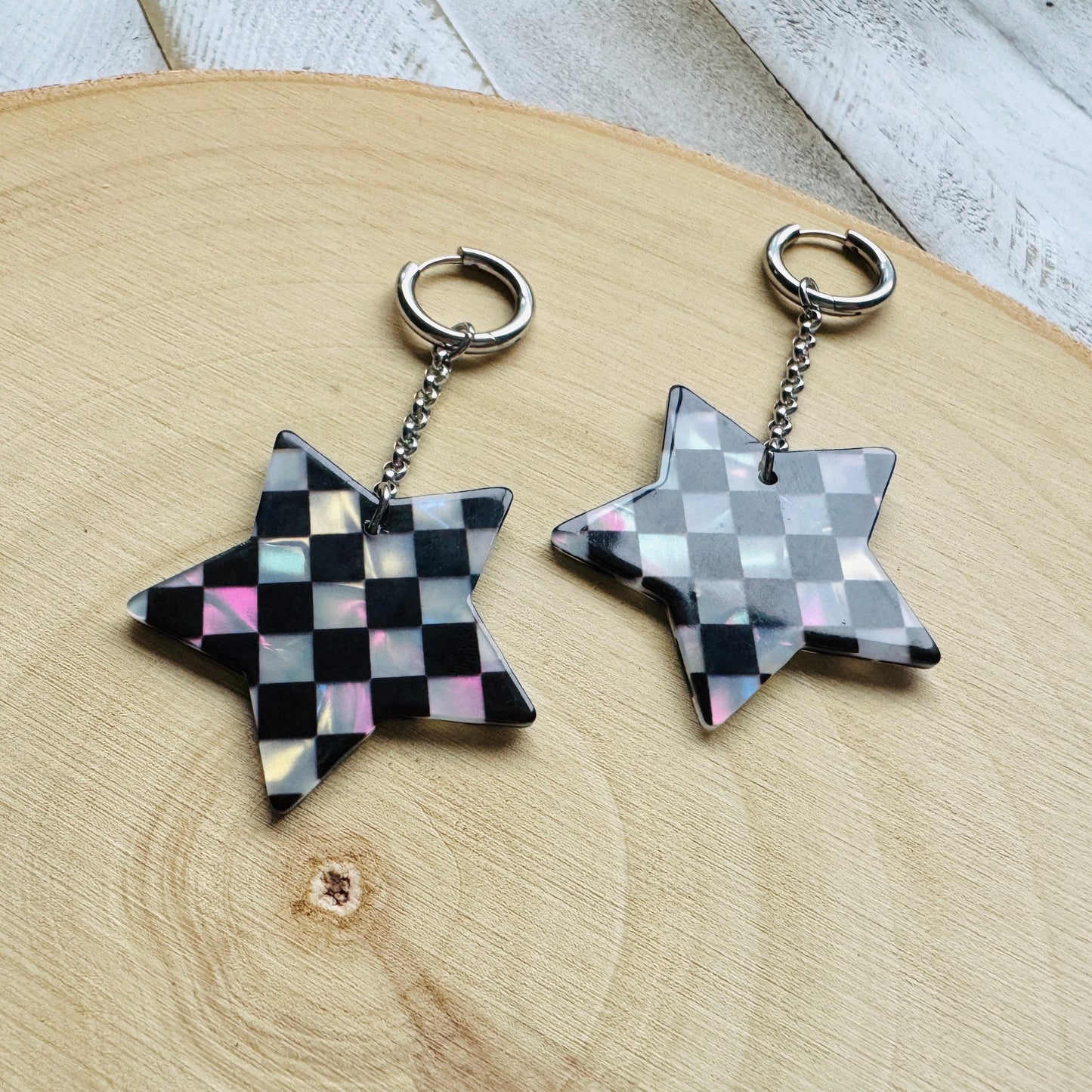 Checkered Star Huggie Hoop Earrings