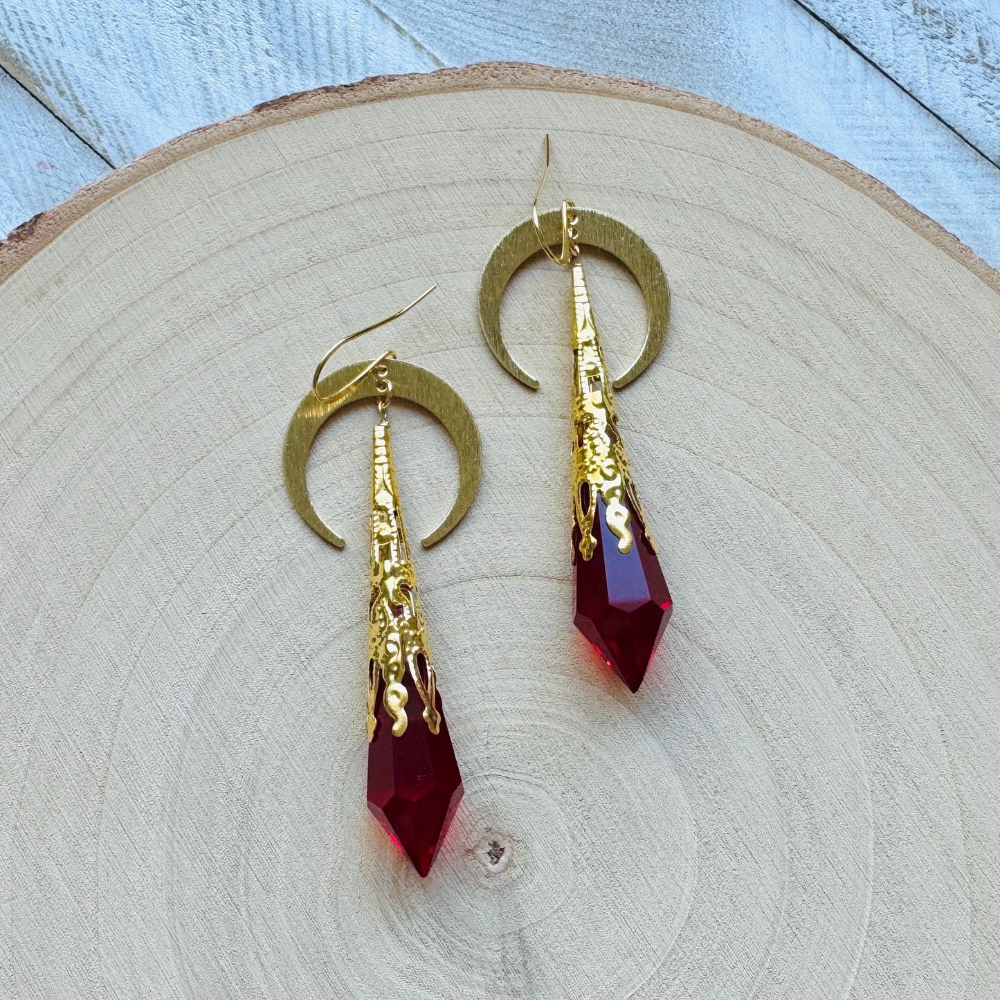 Red Crystal Moon Earrings