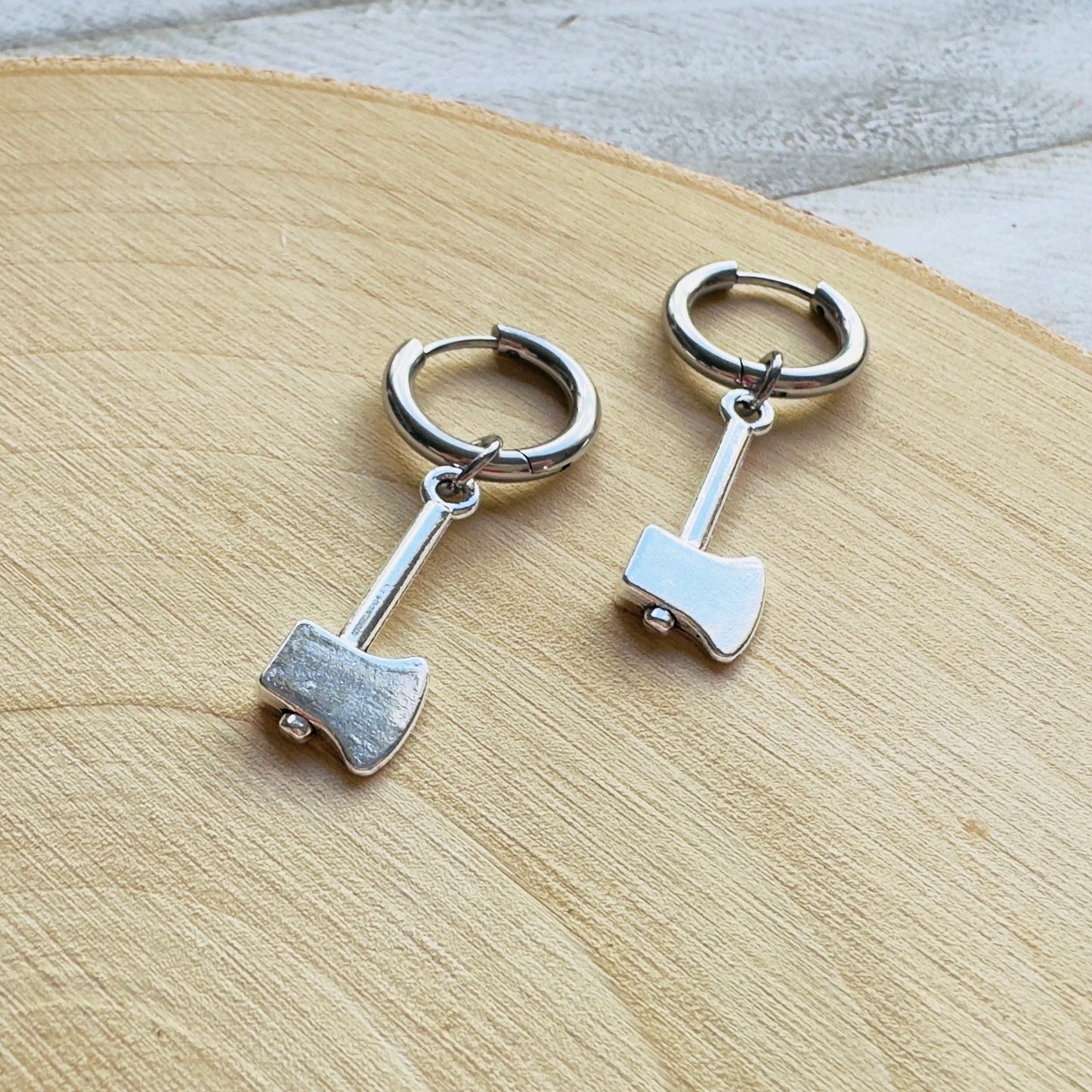 Silver Axe Huggie Hoops