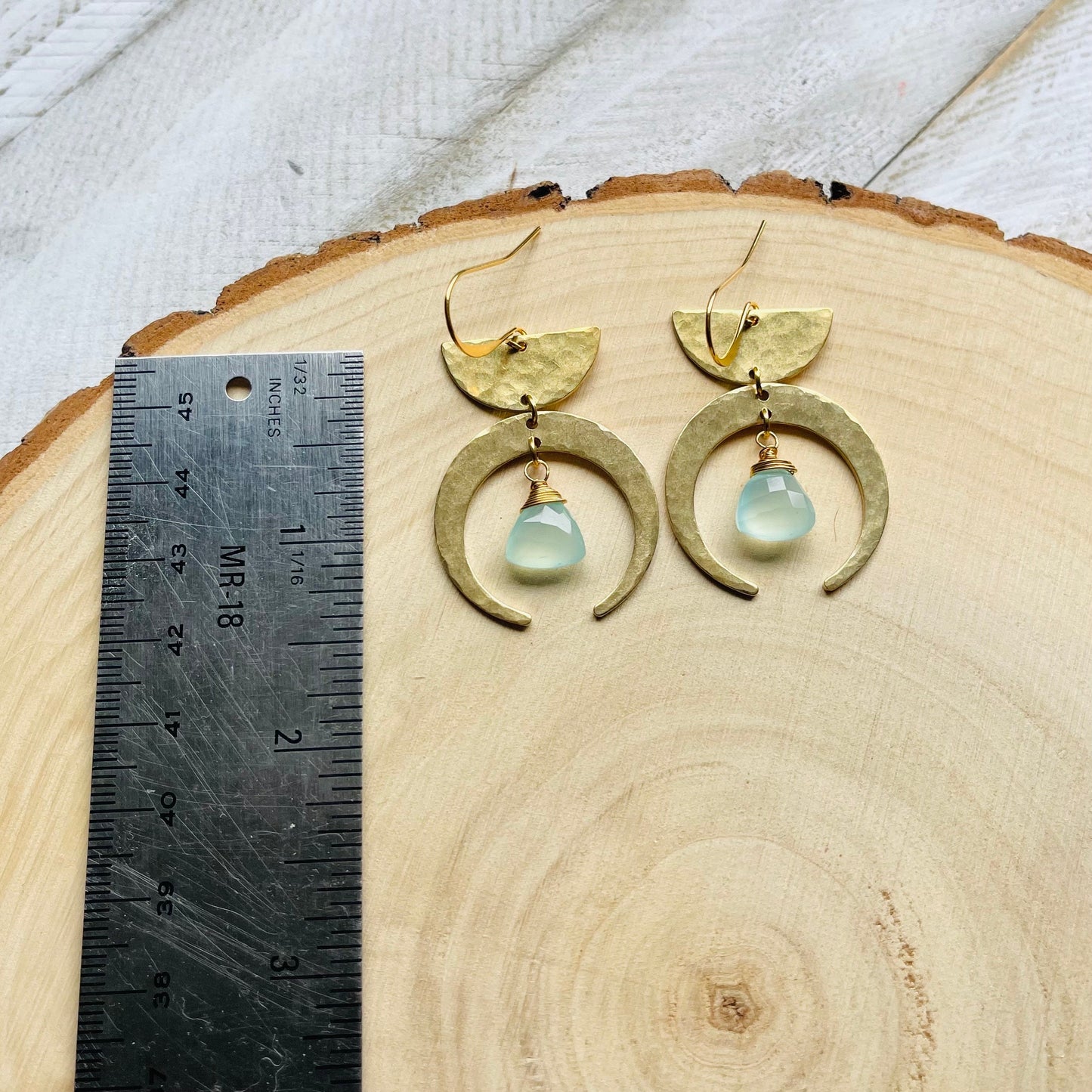 Aqua Chalcedony Moon Earrings