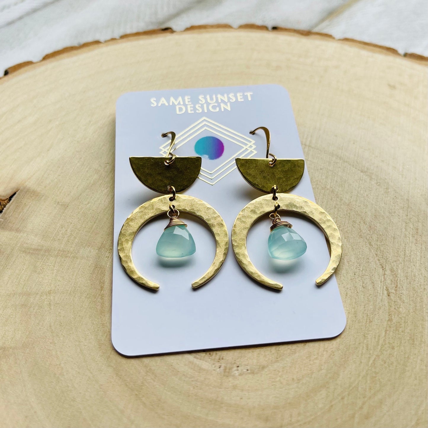 Aqua Chalcedony Moon Earrings