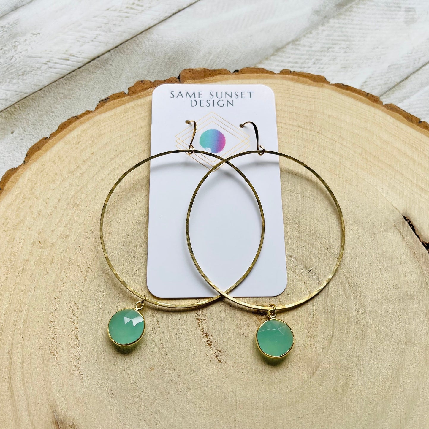 Aqua Chalcedony Hoop Earrings