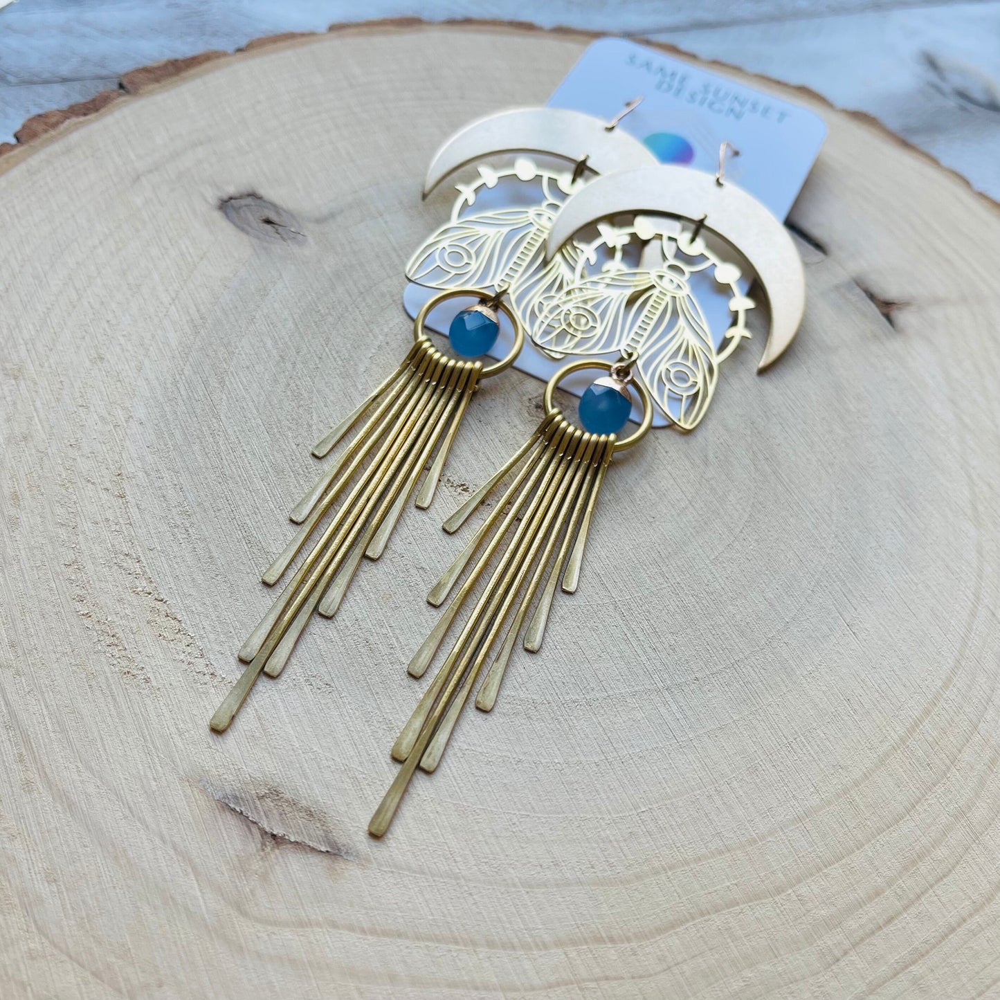 Jade Moth Moon Fringe Earrings