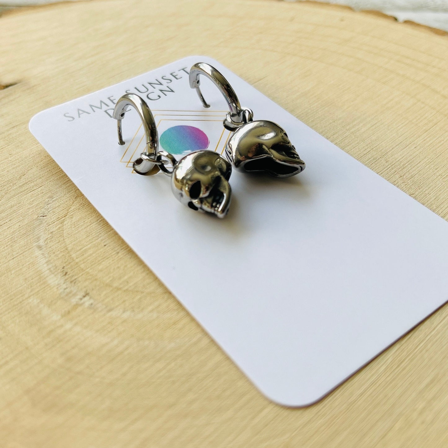 Silver Skull Huggie Hoop Earrings