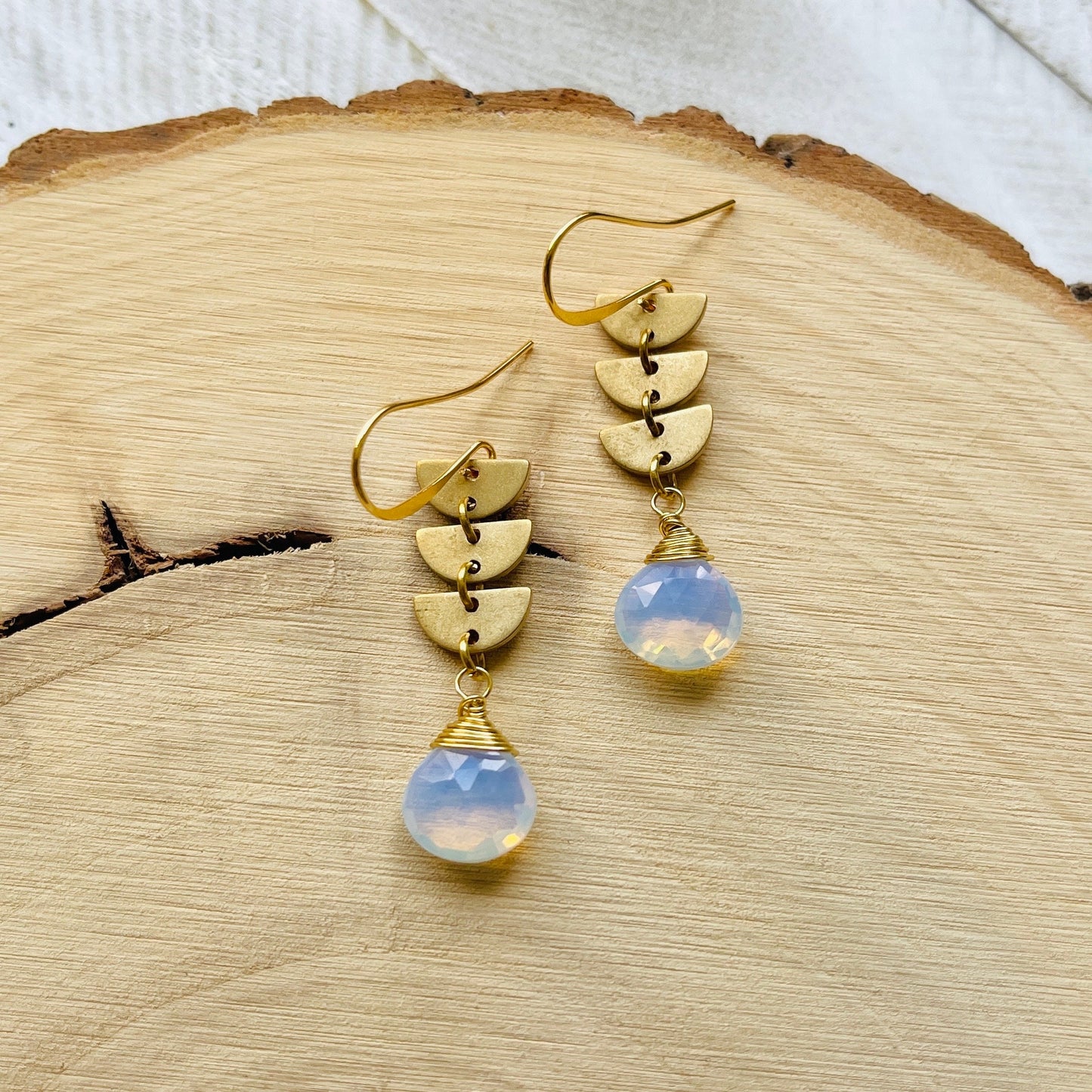 Geometric Brass Opalite Earrings