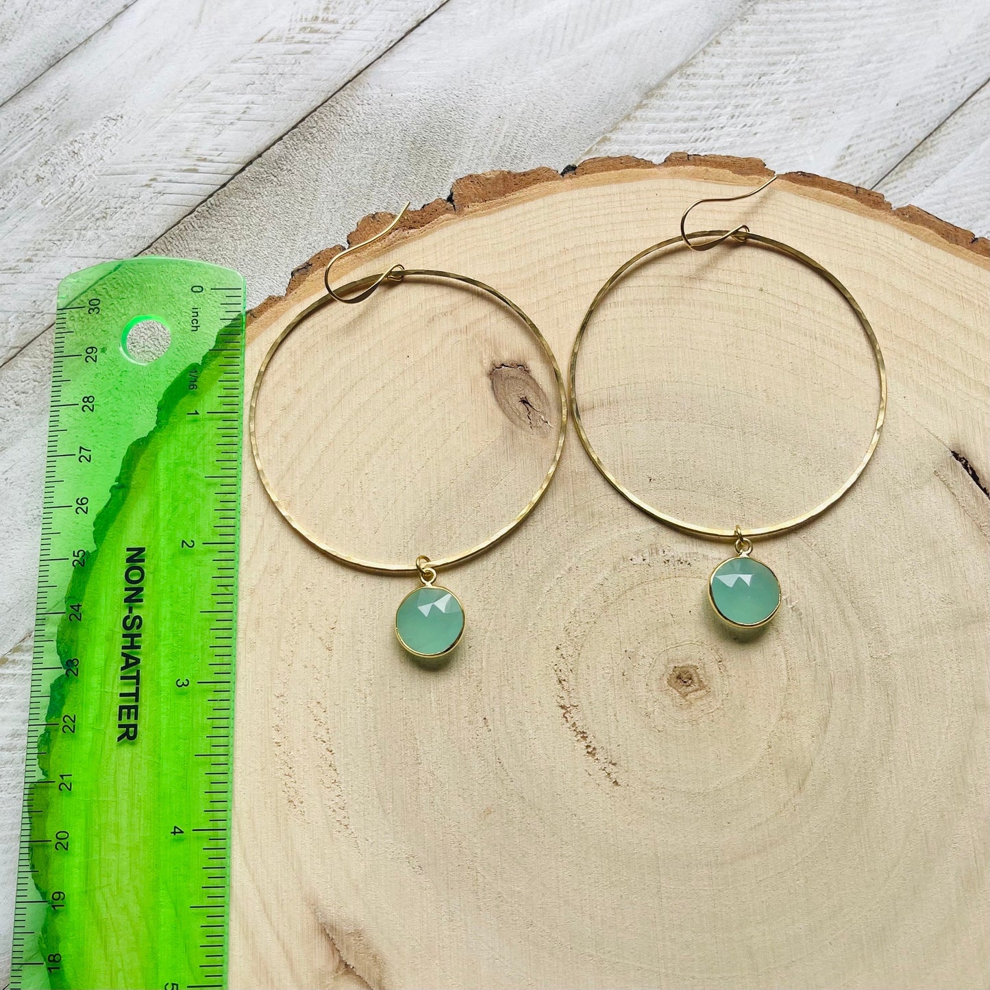 Aqua Chalcedony Hoop Earrings