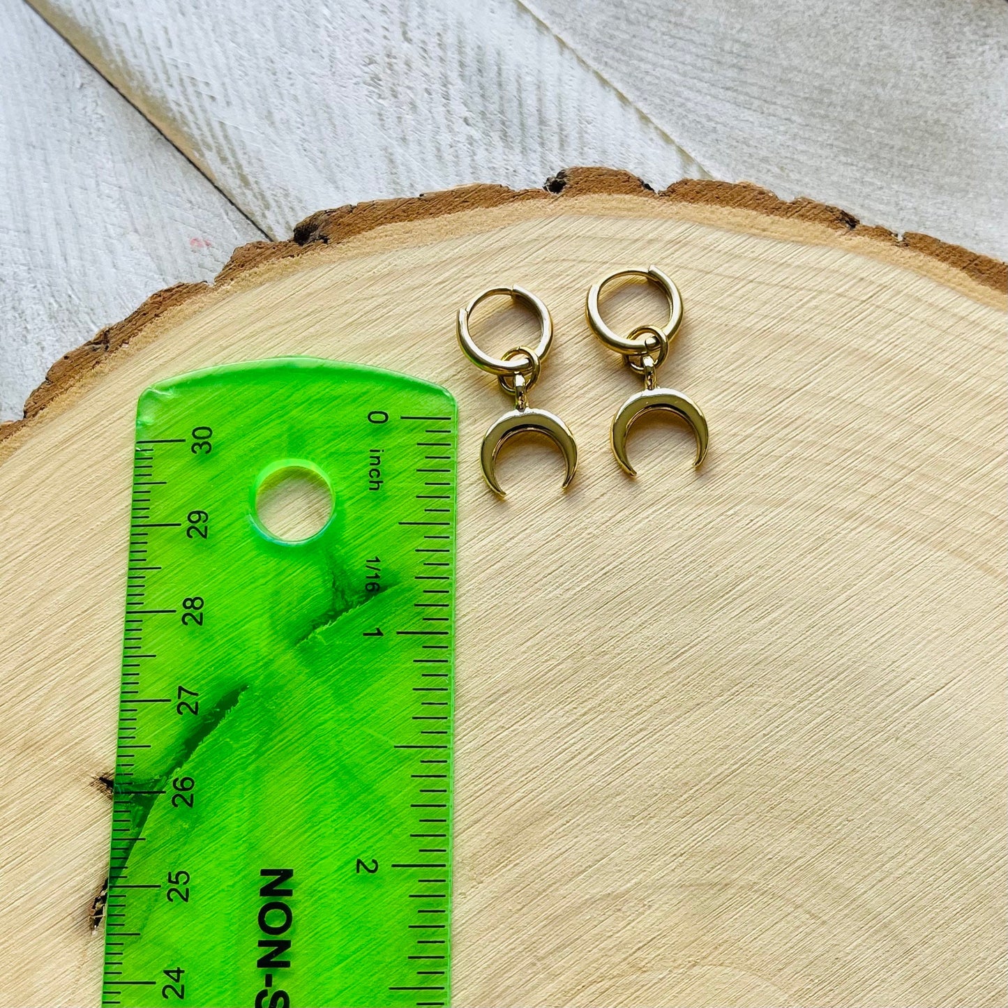 Brass Moon Huggie Hoop Earrings