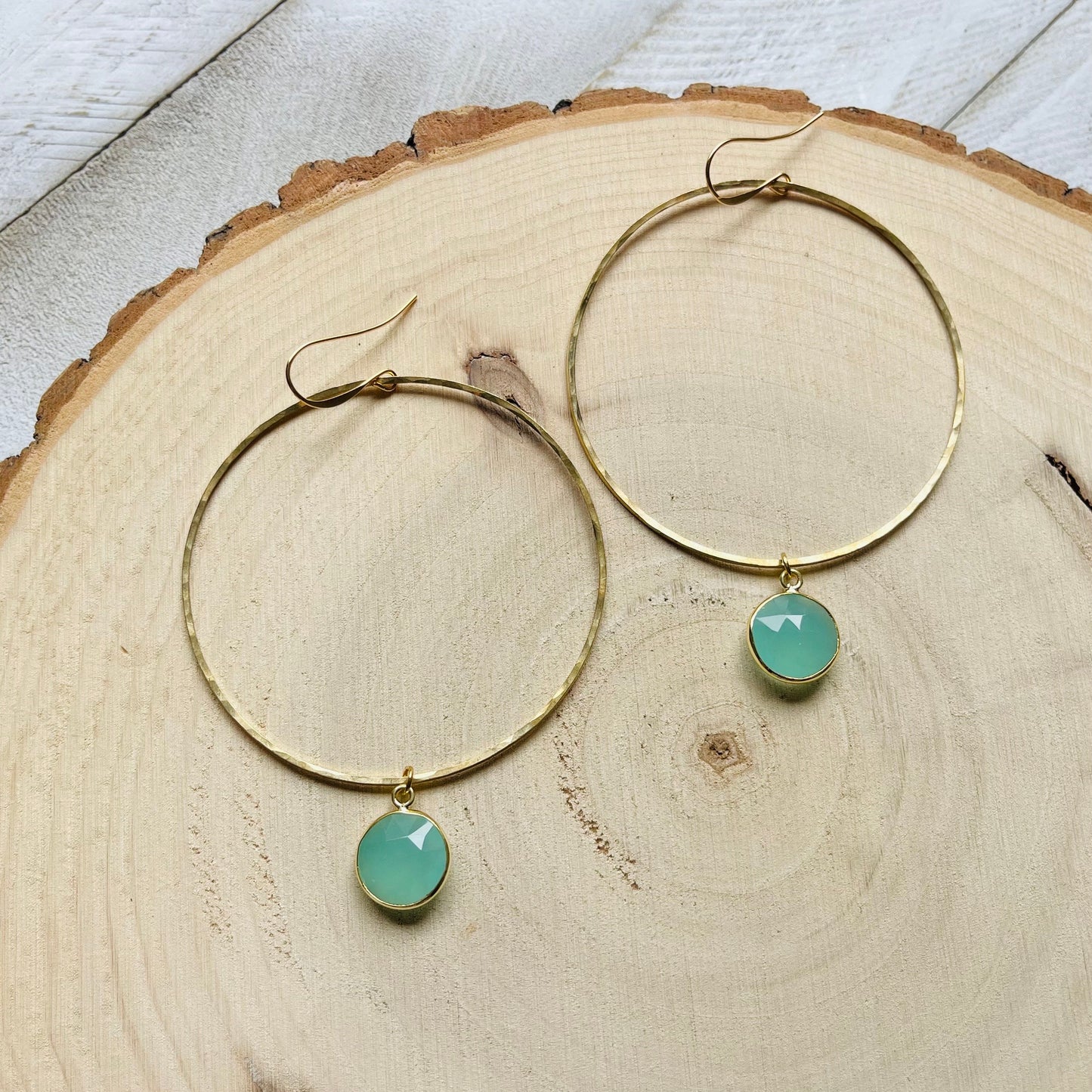 Aqua Chalcedony Hoop Earrings