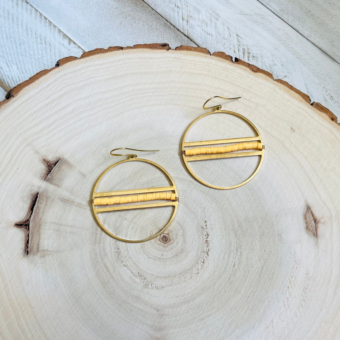 Yellow Heishi Bead Hoop Earrings