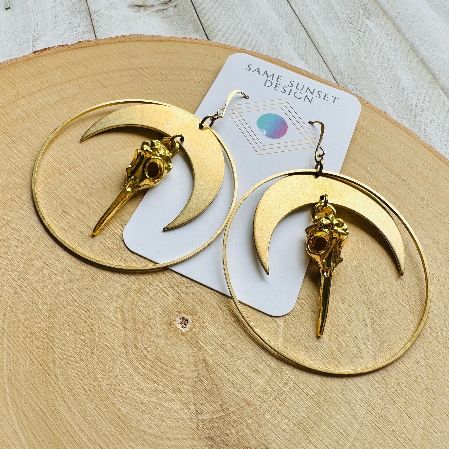 Bird Skull Moon Earrings