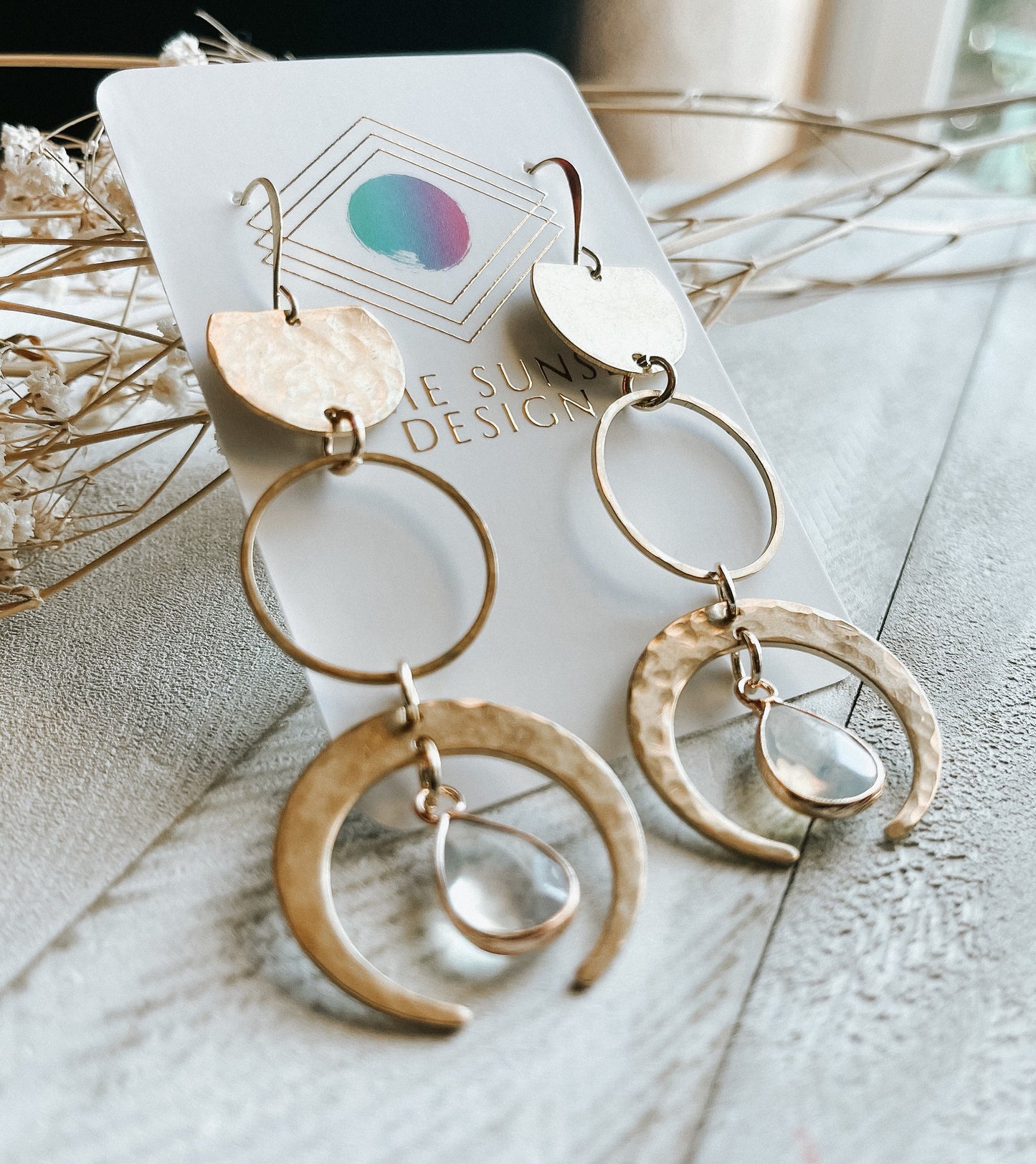 Opalite Earrings, Geometric Brass Earrings, Wanderlust Jewelry, Witchy Jewelry Earrings, Celestial Earrings Dangle, Birthday Gift for Sister