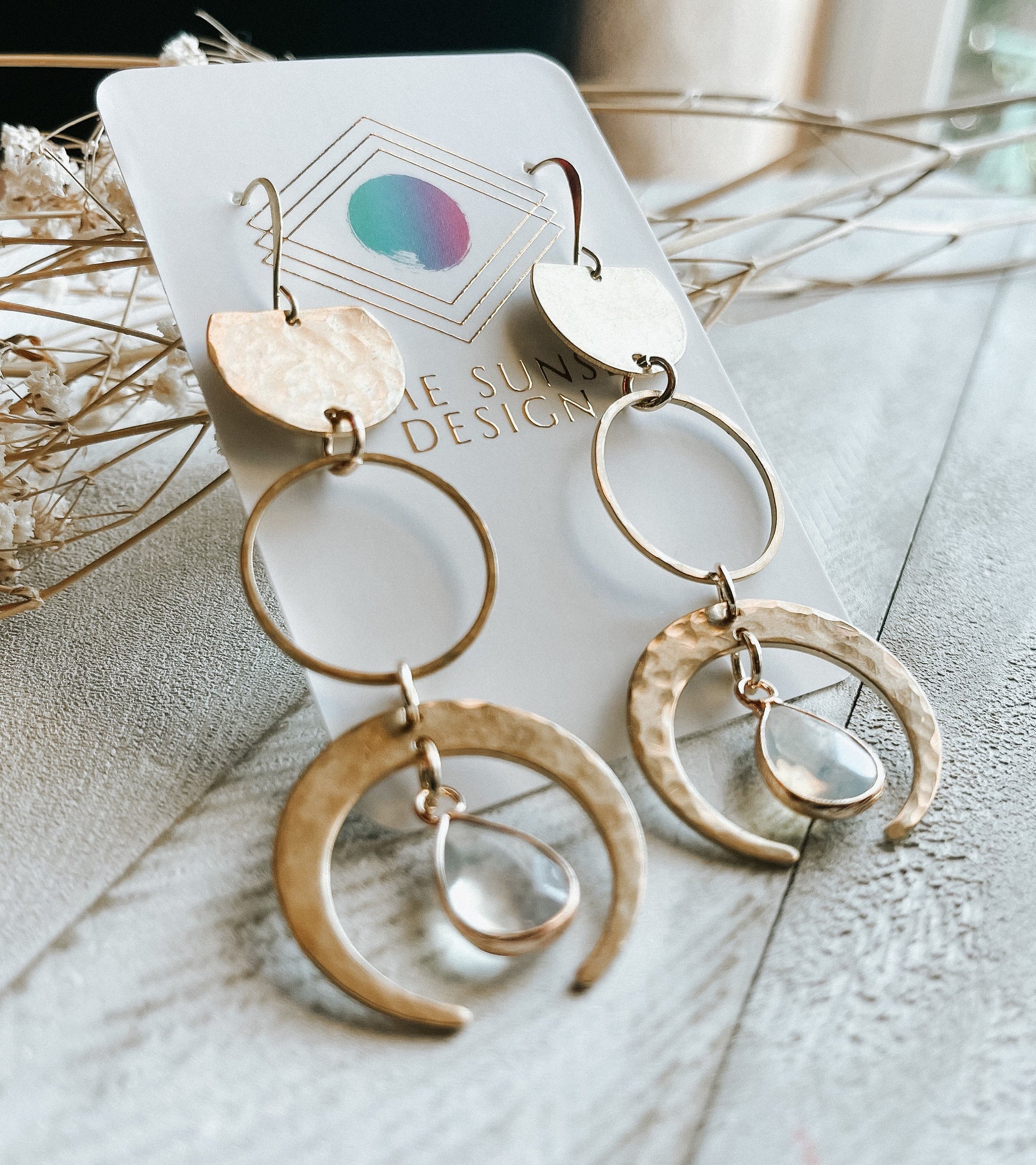 Opalite Earrings, Geometric Brass Earrings, Wanderlust Jewelry, Witchy Jewelry Earrings, Celestial Earrings Dangle, Birthday Gift for Sister