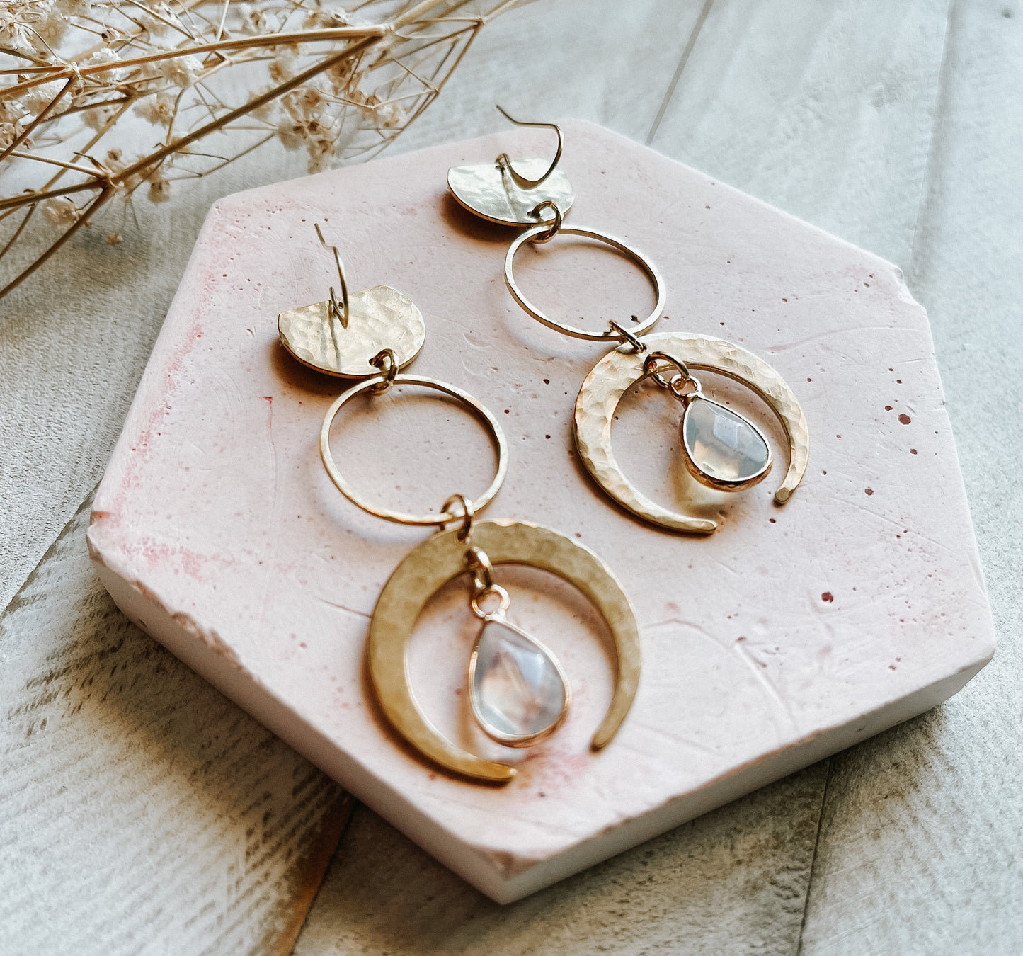 Opalite Earrings, Geometric Brass Earrings, Wanderlust Jewelry, Witchy Jewelry Earrings, Celestial Earrings Dangle, Birthday Gift for Sister