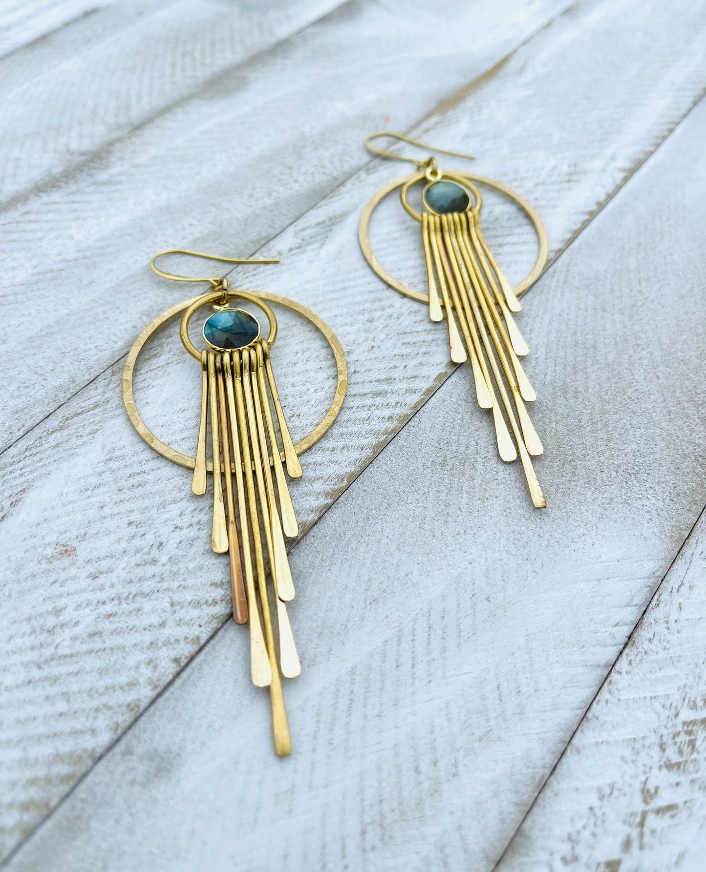 Labradorite Hoop Earrings, Fringe Earrings, Brass Hoop Earrings, Witchy Jewelry for Women, Birthday Gift for Daughter, Best Gift for Mom