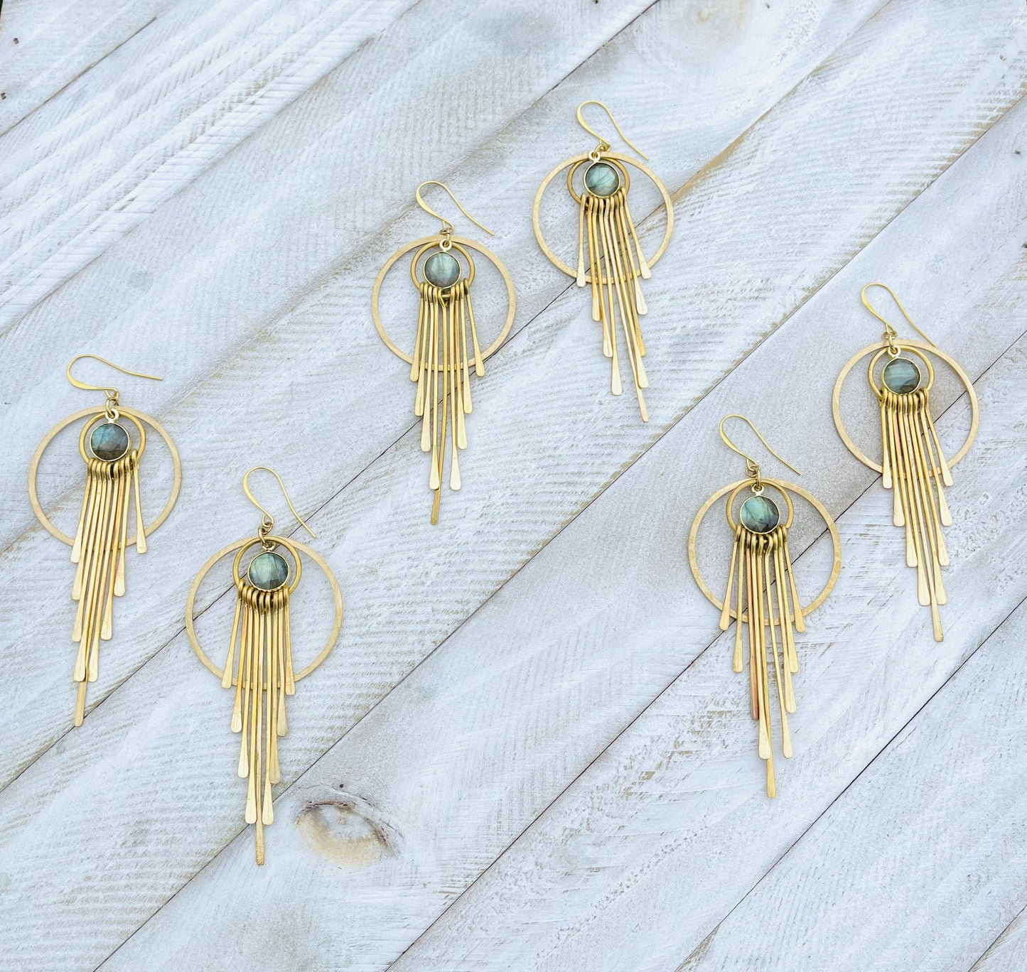 Labradorite Hoop Earrings, Fringe Earrings, Brass Hoop Earrings, Witchy Jewelry for Women, Birthday Gift for Daughter, Best Gift for Mom