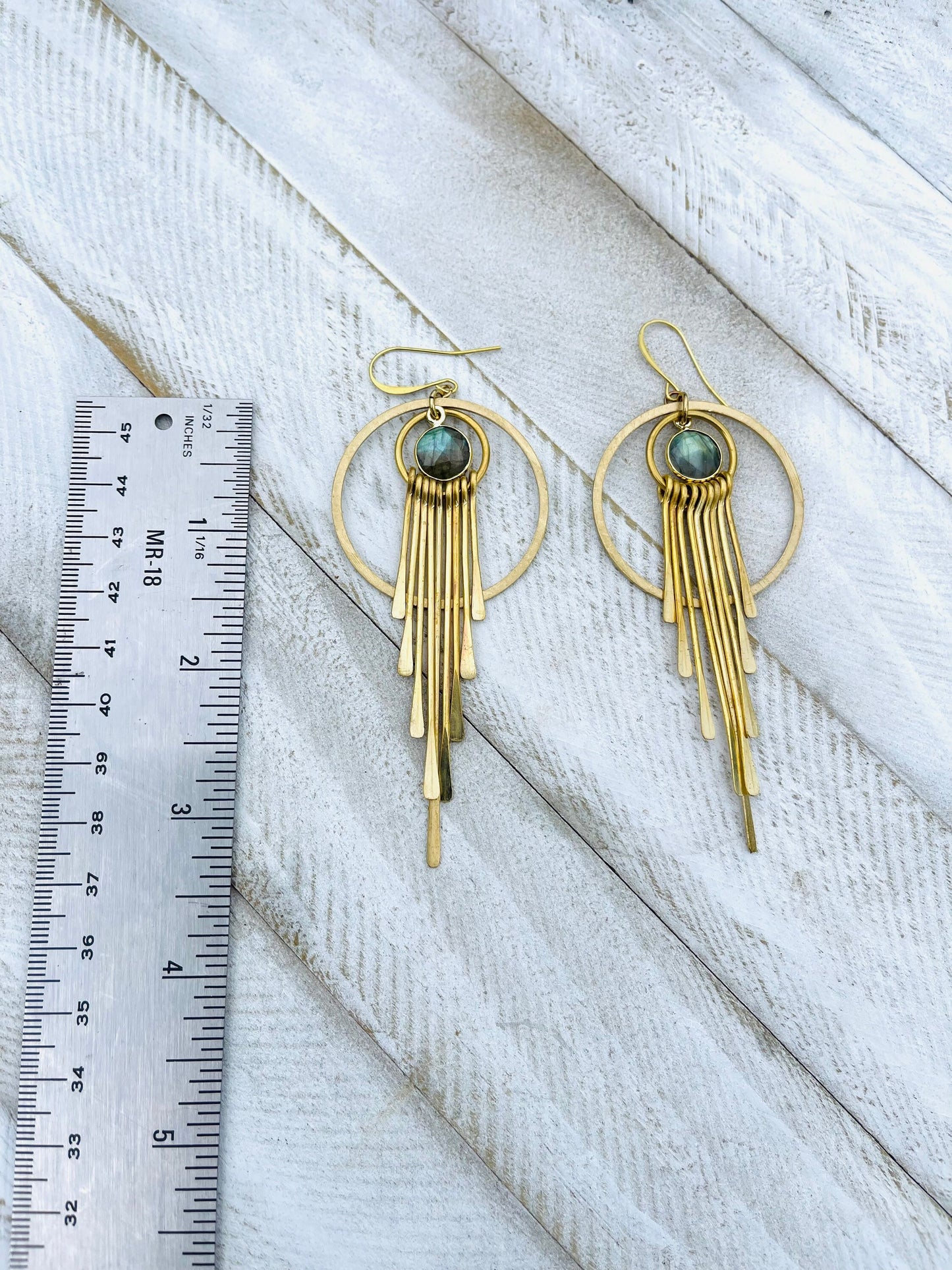 Labradorite Hoop Earrings, Fringe Earrings, Brass Hoop Earrings, Witchy Jewelry for Women, Birthday Gift for Daughter, Best Gift for Mom