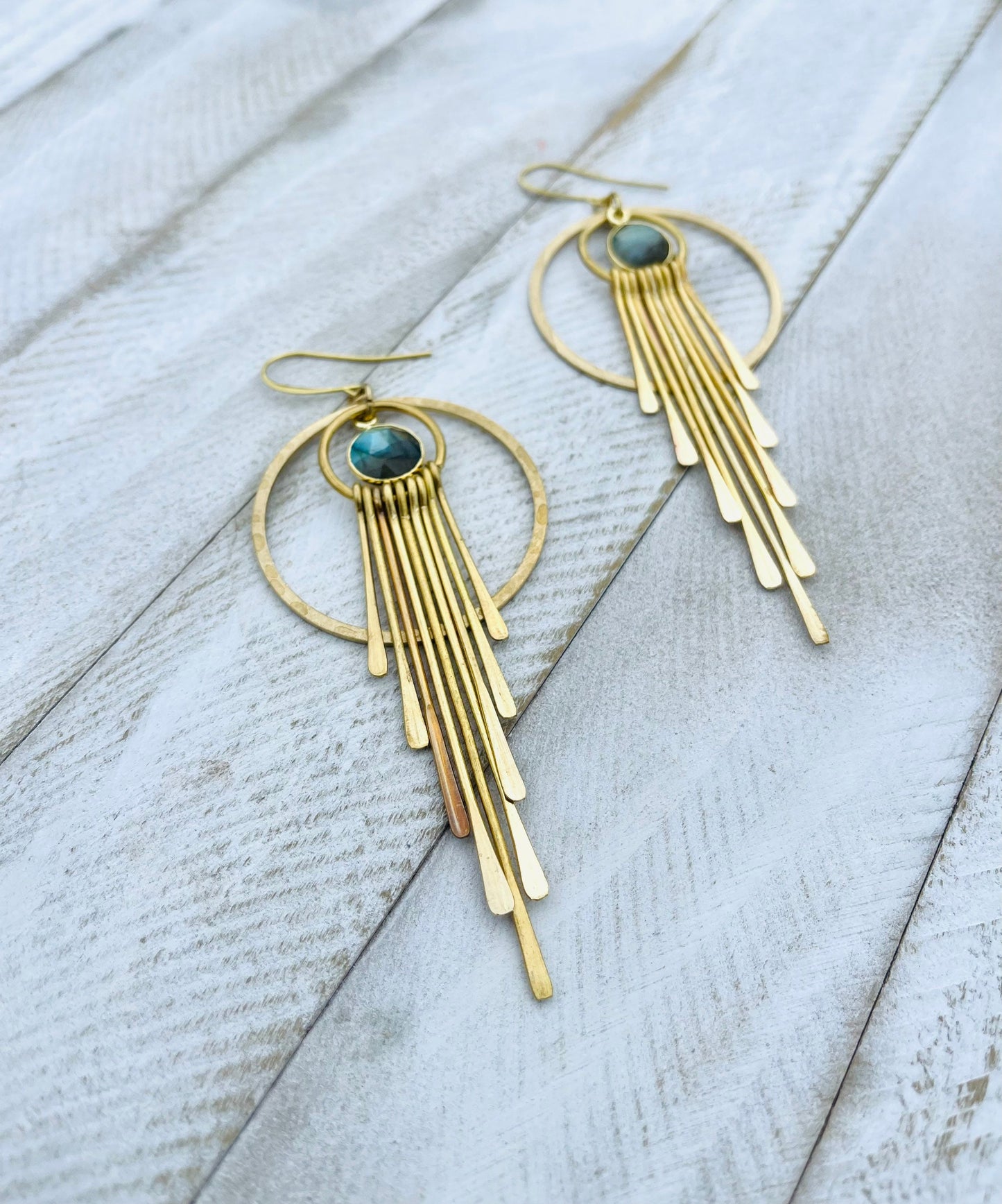 Labradorite Hoop Earrings, Fringe Earrings, Brass Hoop Earrings, Witchy Jewelry for Women, Birthday Gift for Daughter, Best Gift for Mom