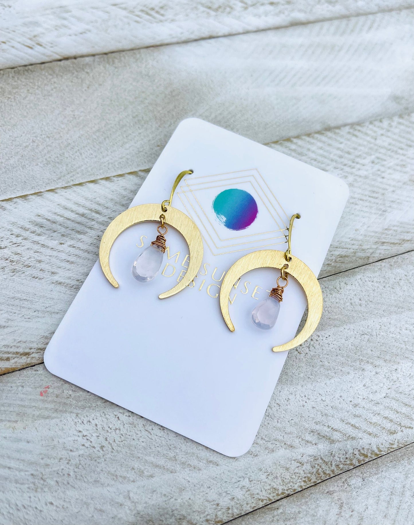Brass Moon Earrings, Crescent Moon Earrings, Amethyst Earrings for Women, Mothers Day Gift from Daughter, Birthday Gift for Mom