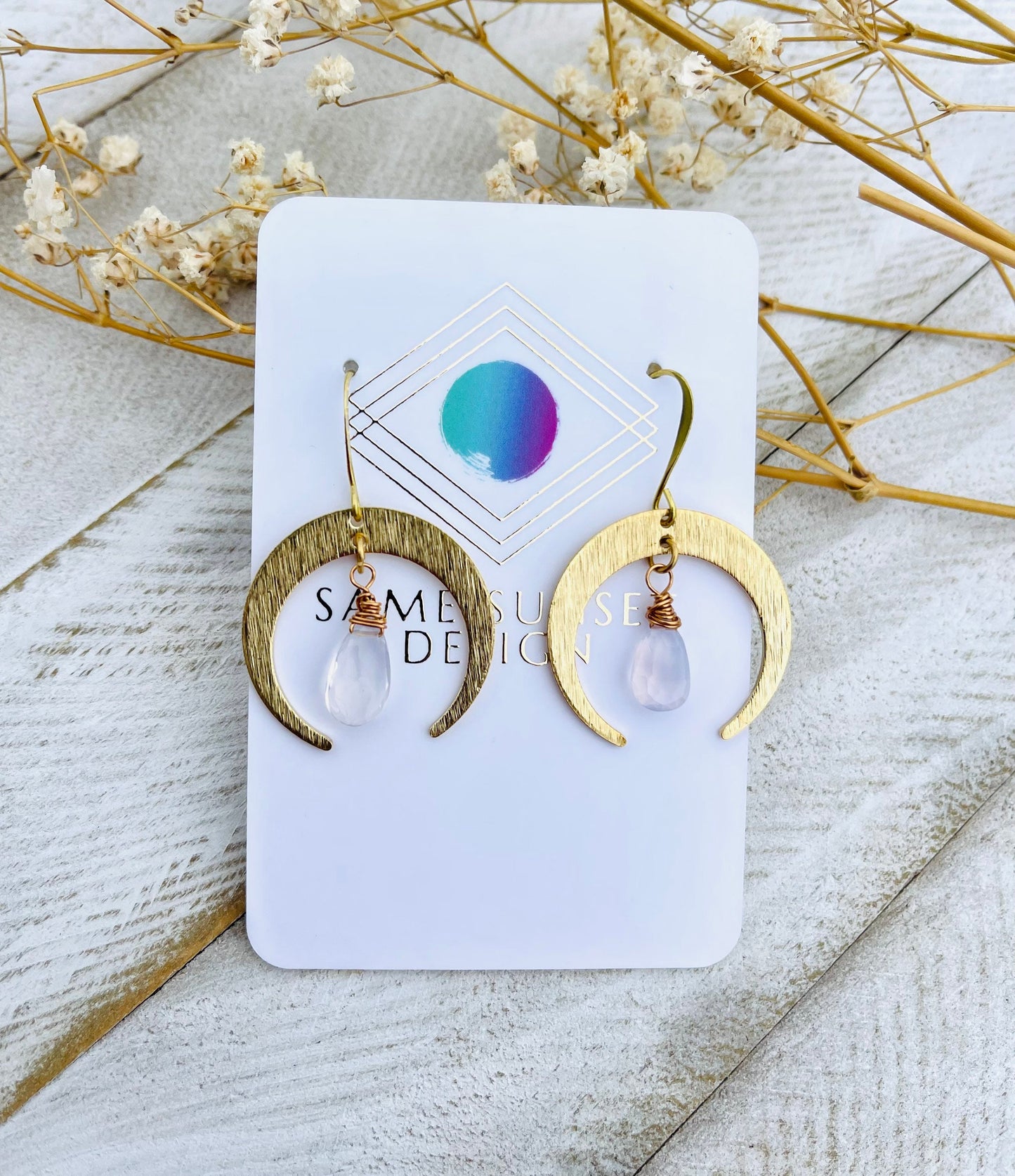 Brass Moon Earrings, Crescent Moon Earrings, Amethyst Earrings for Women, Mothers Day Gift from Daughter, Birthday Gift for Mom