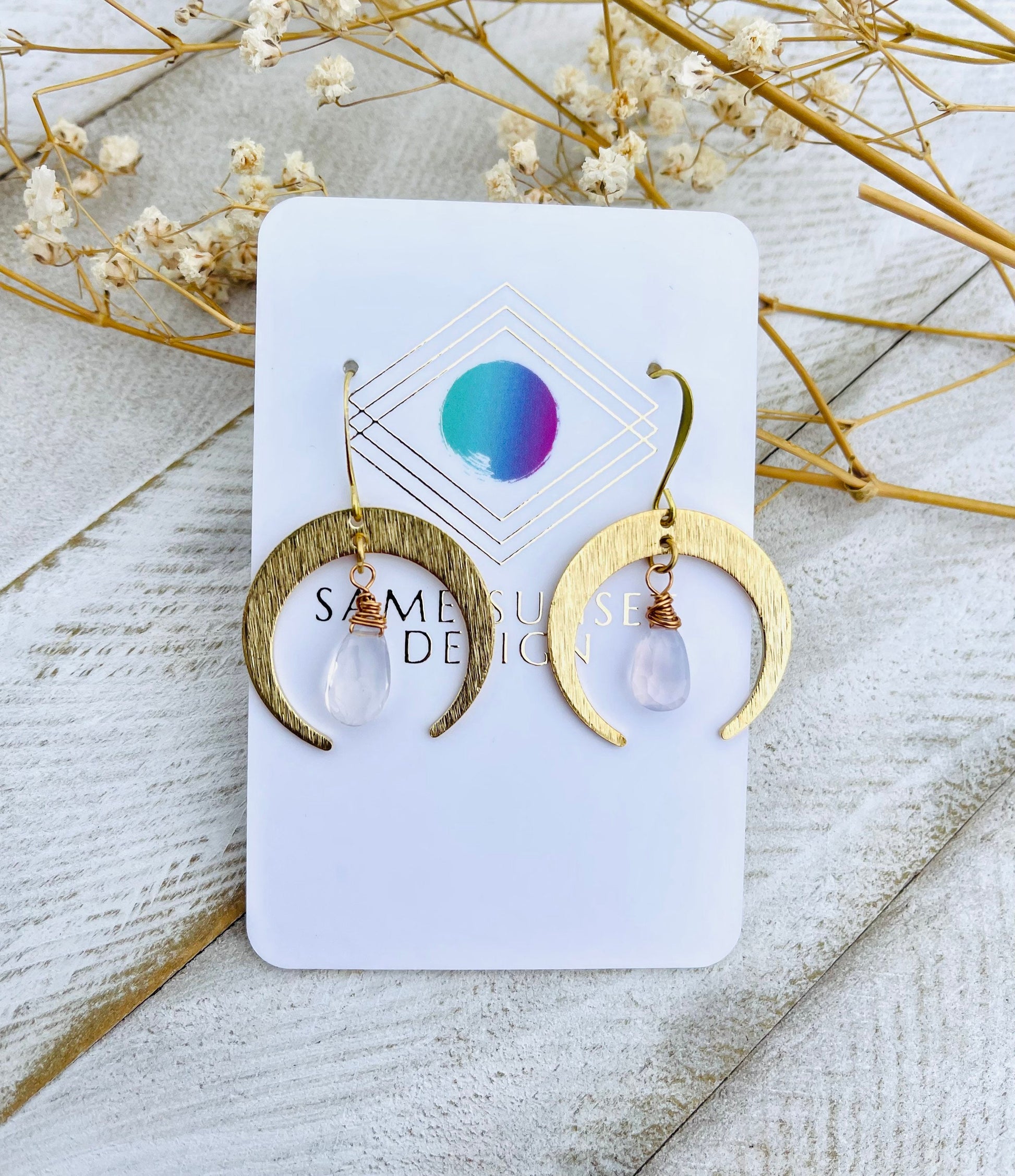 Brass Moon Earrings, Crescent Moon Earrings, Amethyst Earrings for Women, Mothers Day Gift from Daughter, Birthday Gift for Mom
