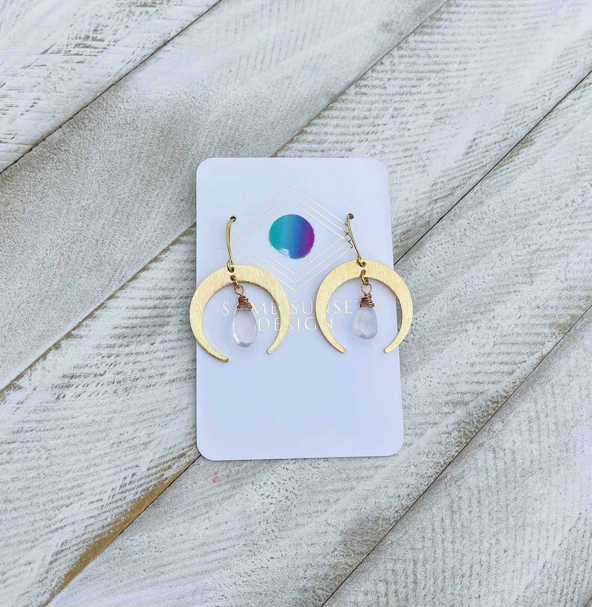 Brass Moon Earrings, Crescent Moon Earrings, Amethyst Earrings for Women, Mothers Day Gift from Daughter, Birthday Gift for Mom