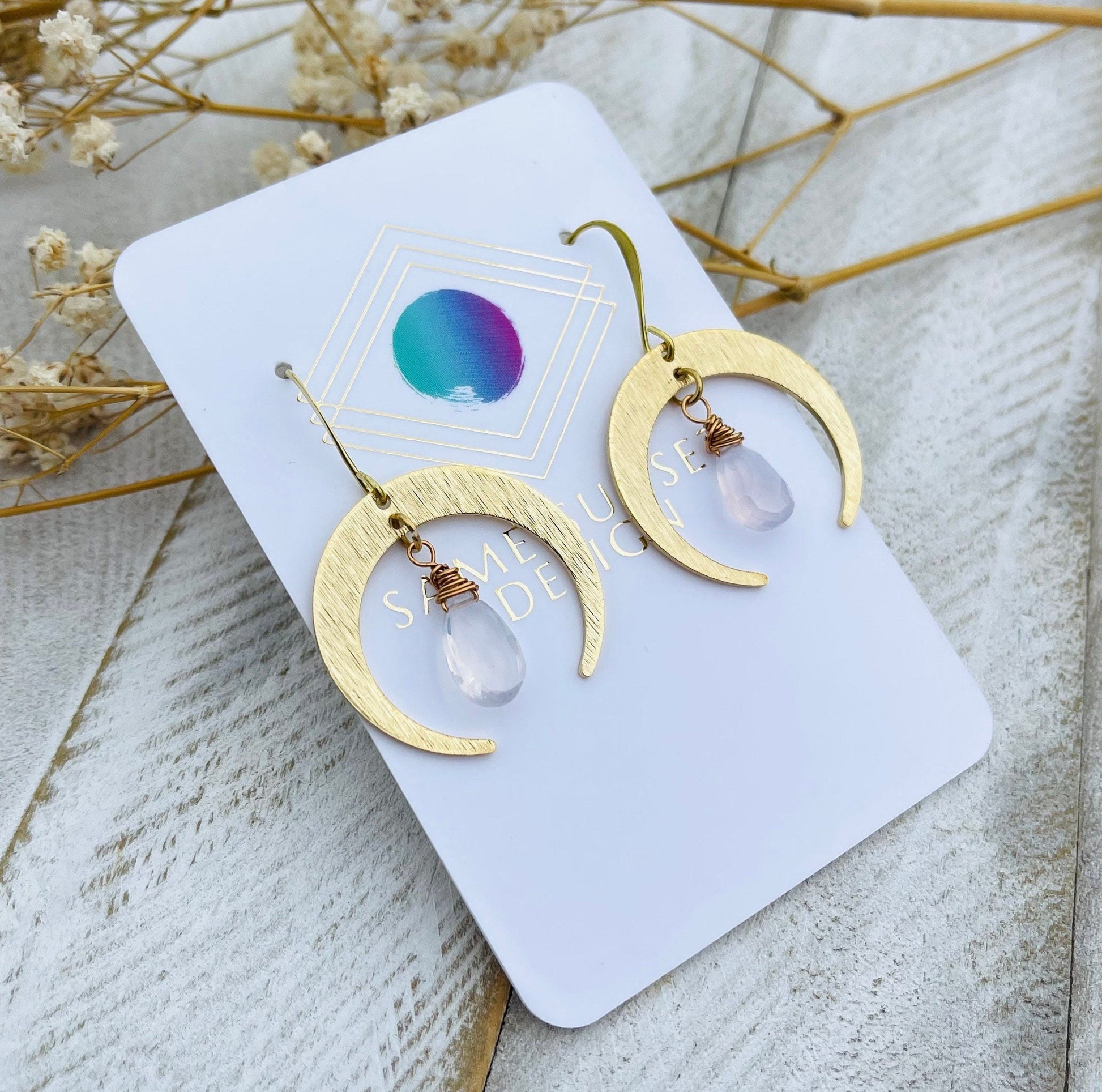 Brass Moon Earrings, Crescent Moon Earrings, Amethyst Earrings for Women, Mothers Day Gift from Daughter, Birthday Gift for Mom