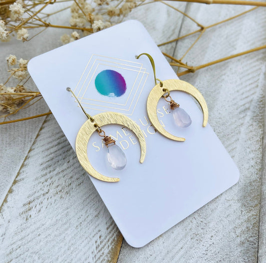 Brass Moon Earrings, Crescent Moon Earrings, Amethyst Earrings for Women, Mothers Day Gift from Daughter, Birthday Gift for Mom
