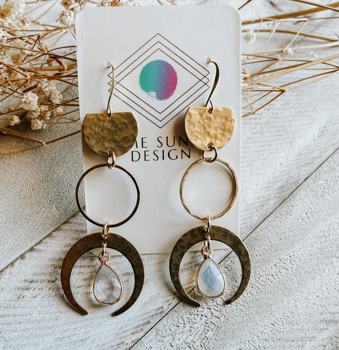 Opalite Earrings, Geometric Brass Earrings, Wanderlust Jewelry, Witchy Jewelry Earrings, Celestial Earrings Dangle, Birthday Gift for Sister