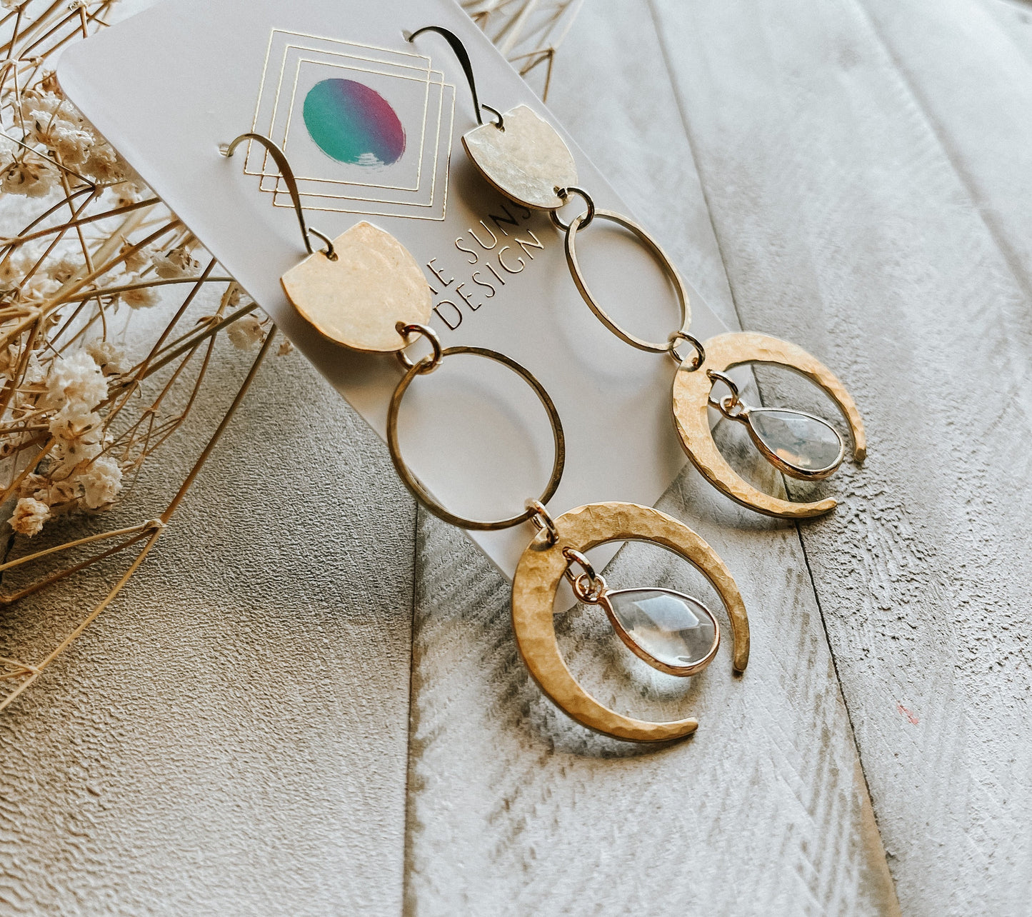Opalite Earrings, Geometric Brass Earrings, Wanderlust Jewelry, Witchy Jewelry Earrings, Celestial Earrings Dangle, Birthday Gift for Sister