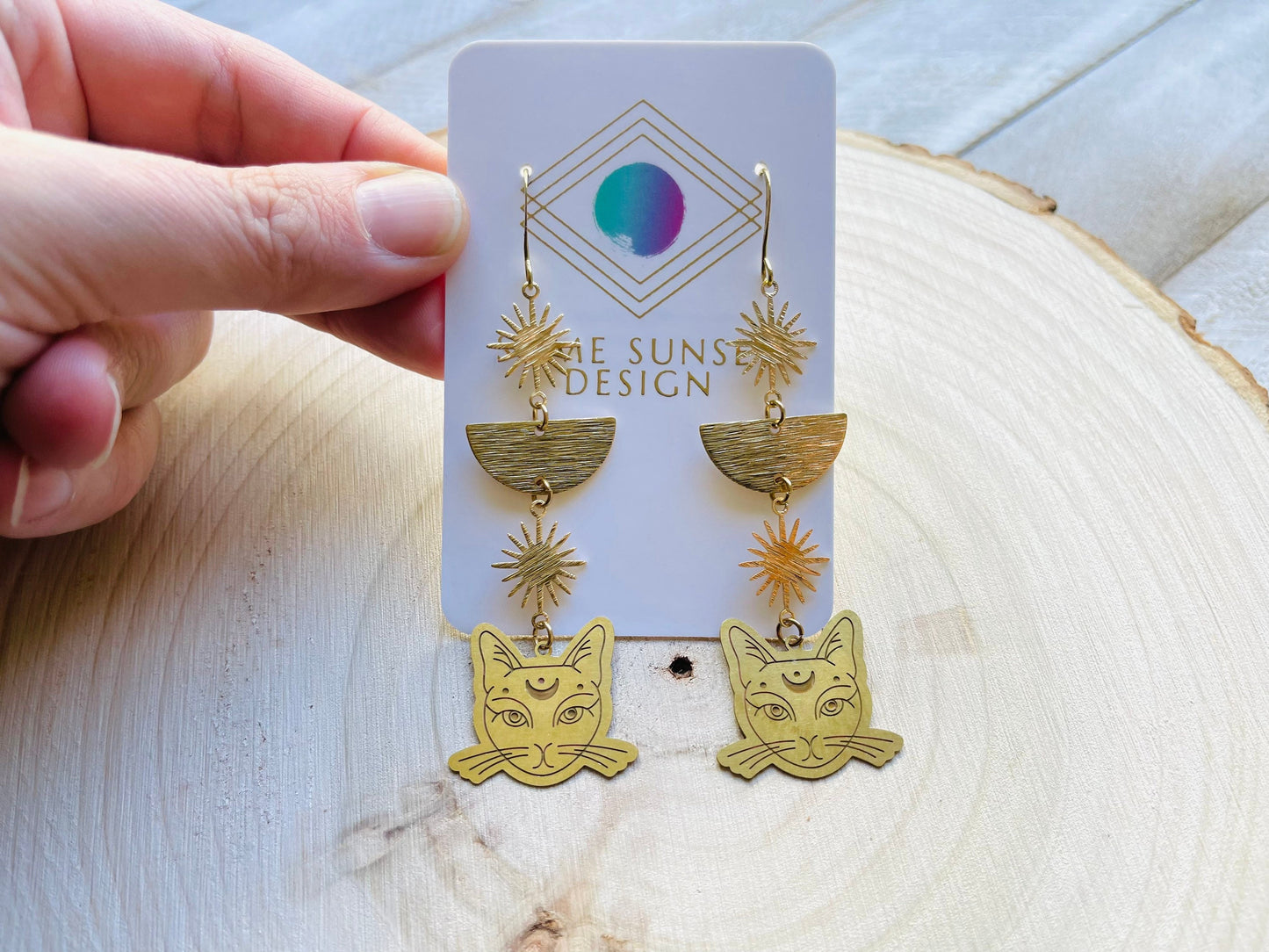 Cat Earrings, Brass Moon Earrings, Witchy Earrings, Witchy Gifts for Women, Best Gifts for Aunt, Unique Birthday Gift for Sister in Law